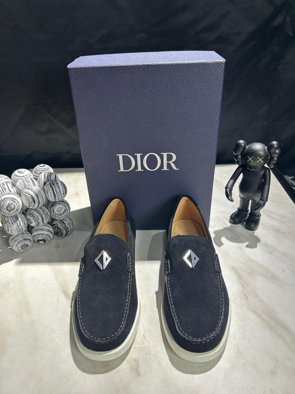 Men's Suede Loafers with Embossed Metal Accent