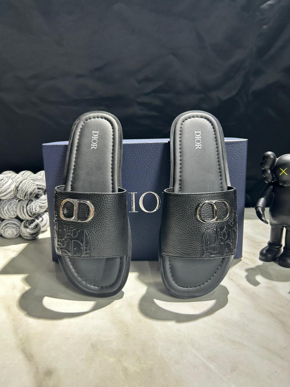 Embossed Leather Slide Sandals