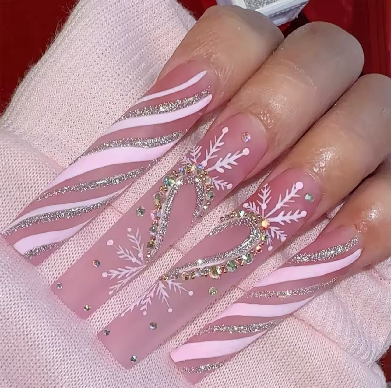 Pink Candy Cane Press-On Set