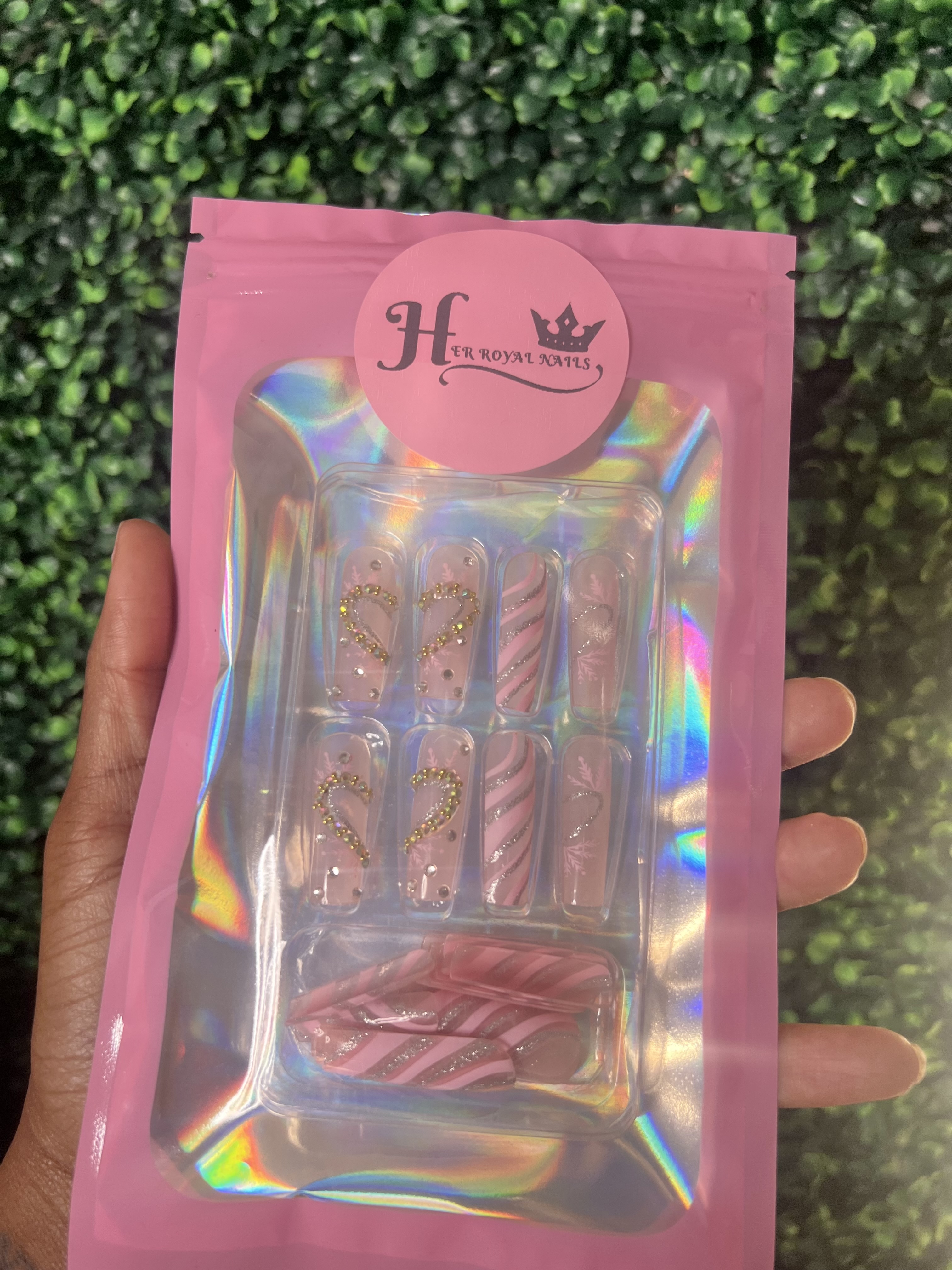 Pink Candy Cane Press-On Set