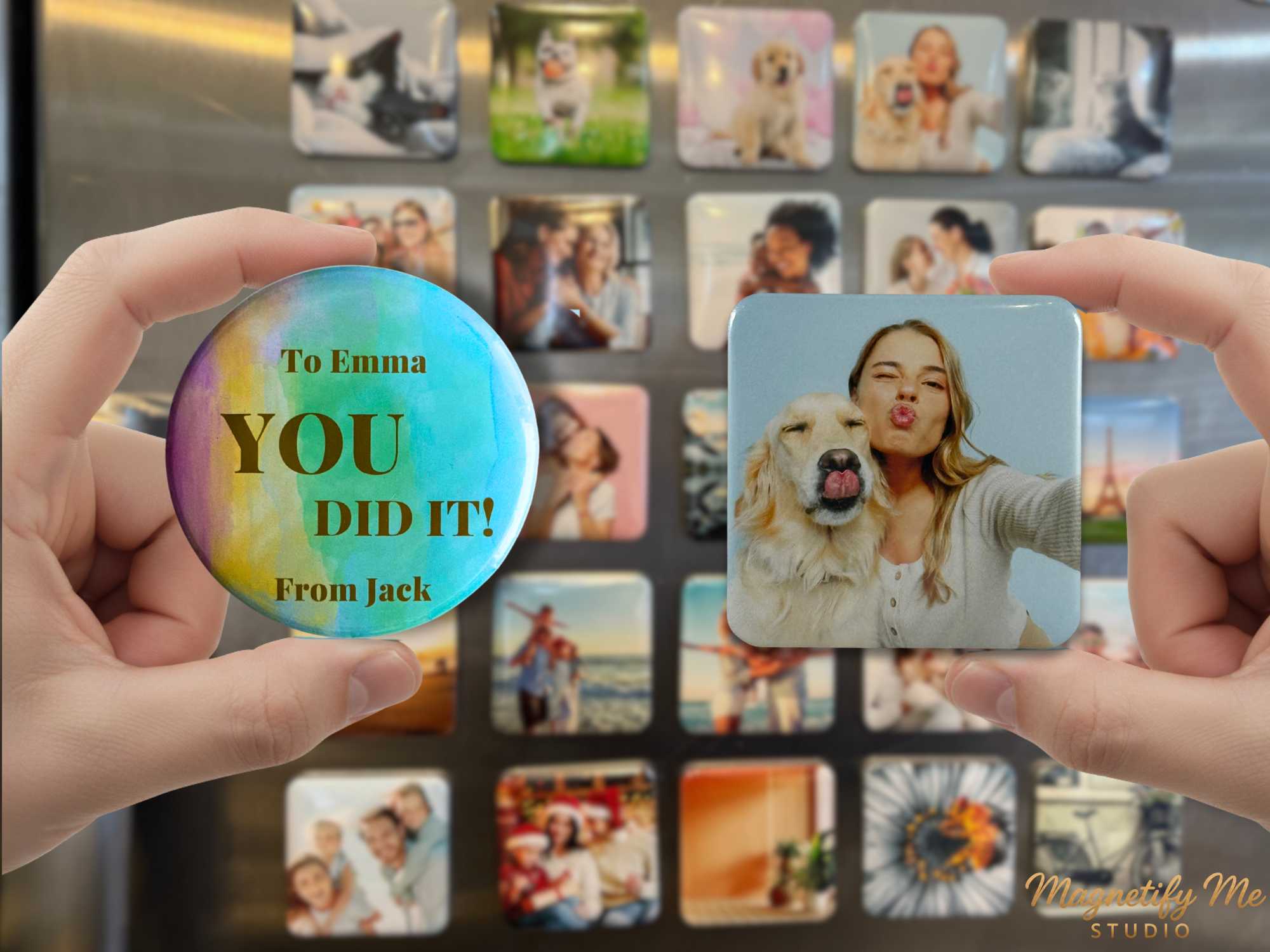 Custom Photo Magnet Gift Box – Pink Keepsake Set with Personalized Message Magnet