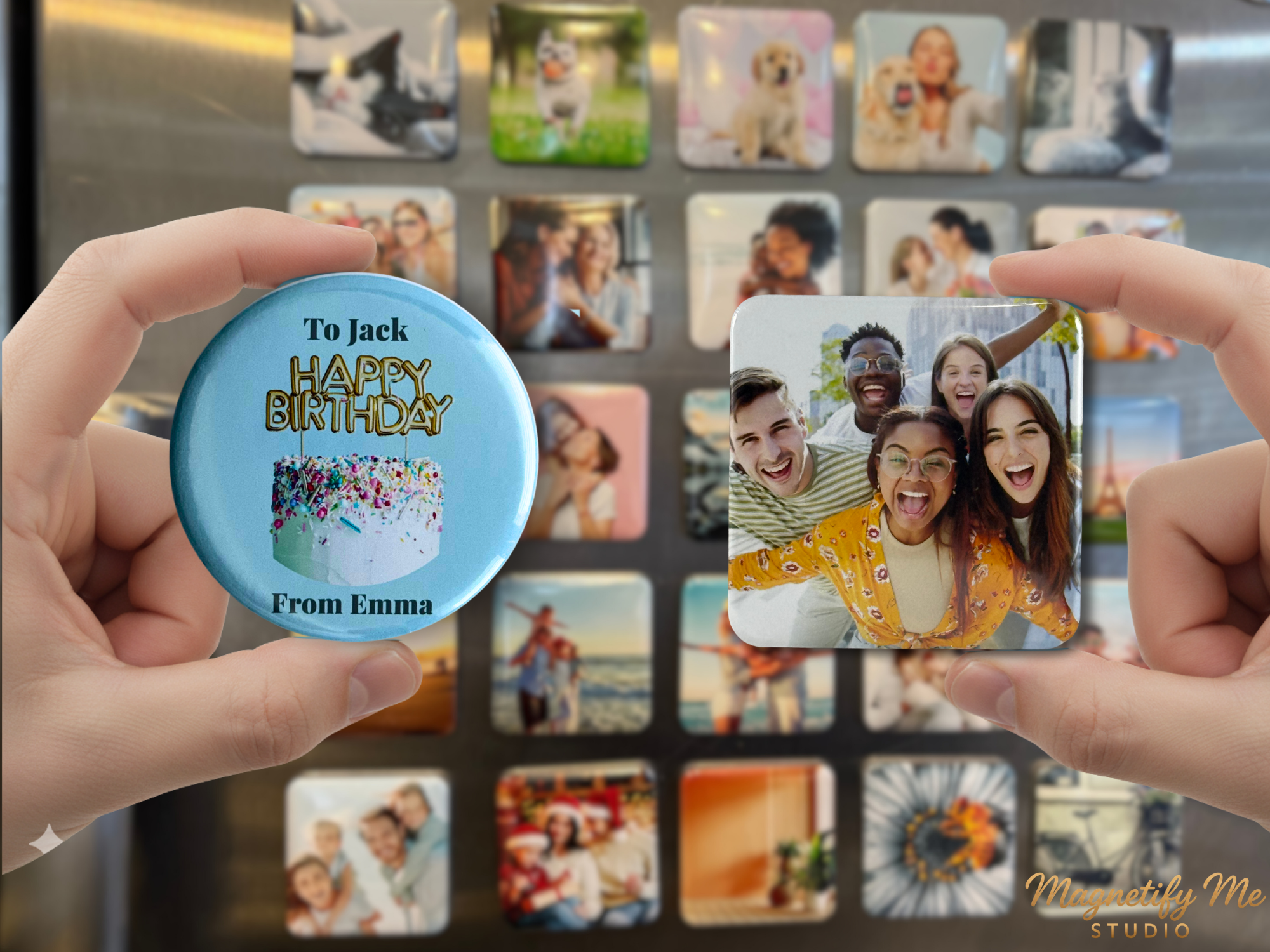 Custom Square Photo Magnet Gift Box – Personalized Message Magnet in Black Gift Box