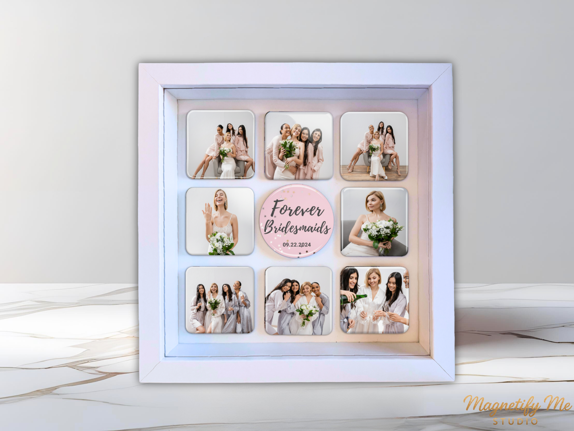 Custom Square Photo Magnet Gift Box – Personalized Message Magnet in Black/Pink Gift Box