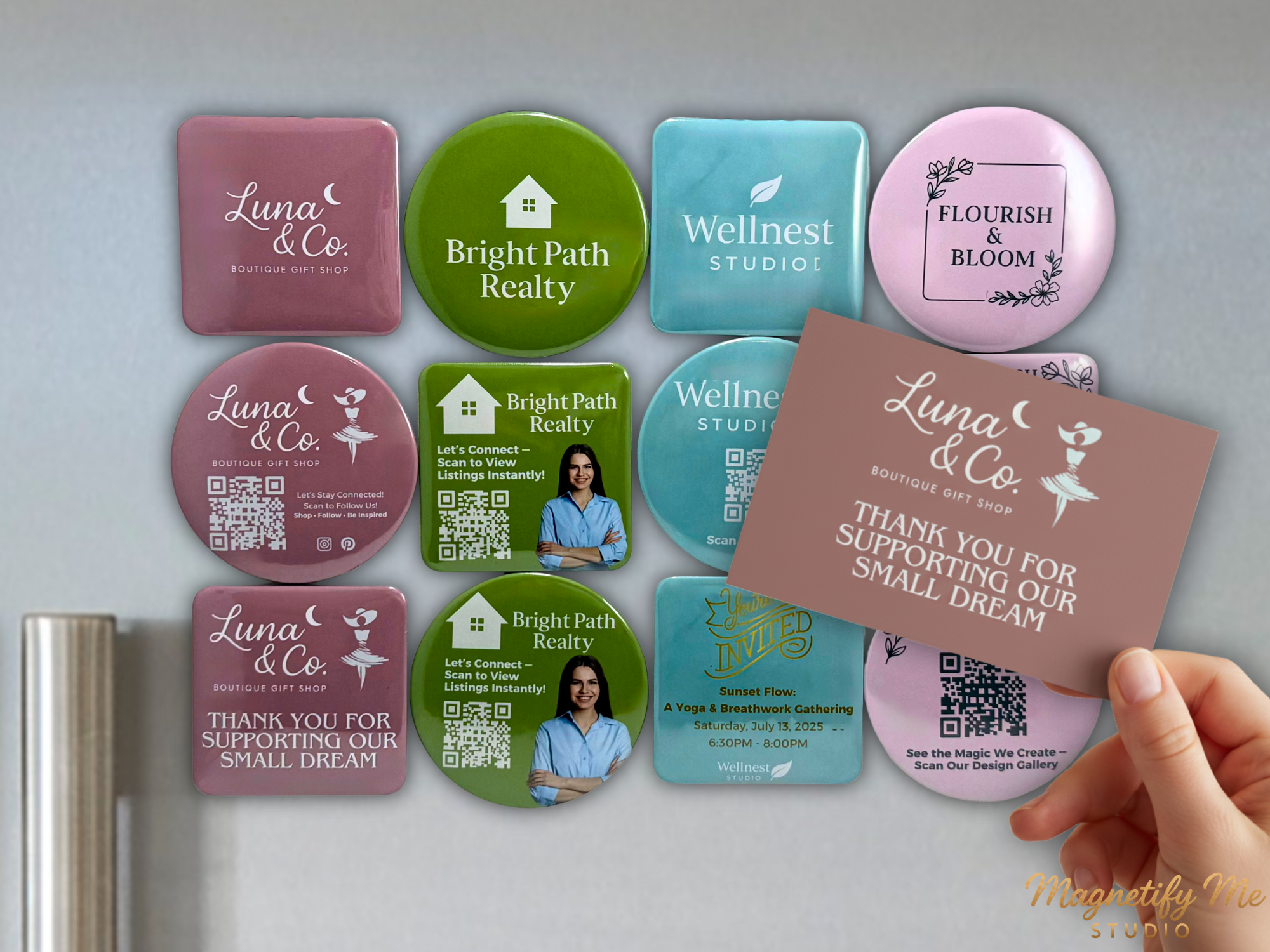 Custom Business Logo Magnets – Round, Square, or Mixed Shape – Promotional Branding Magnets