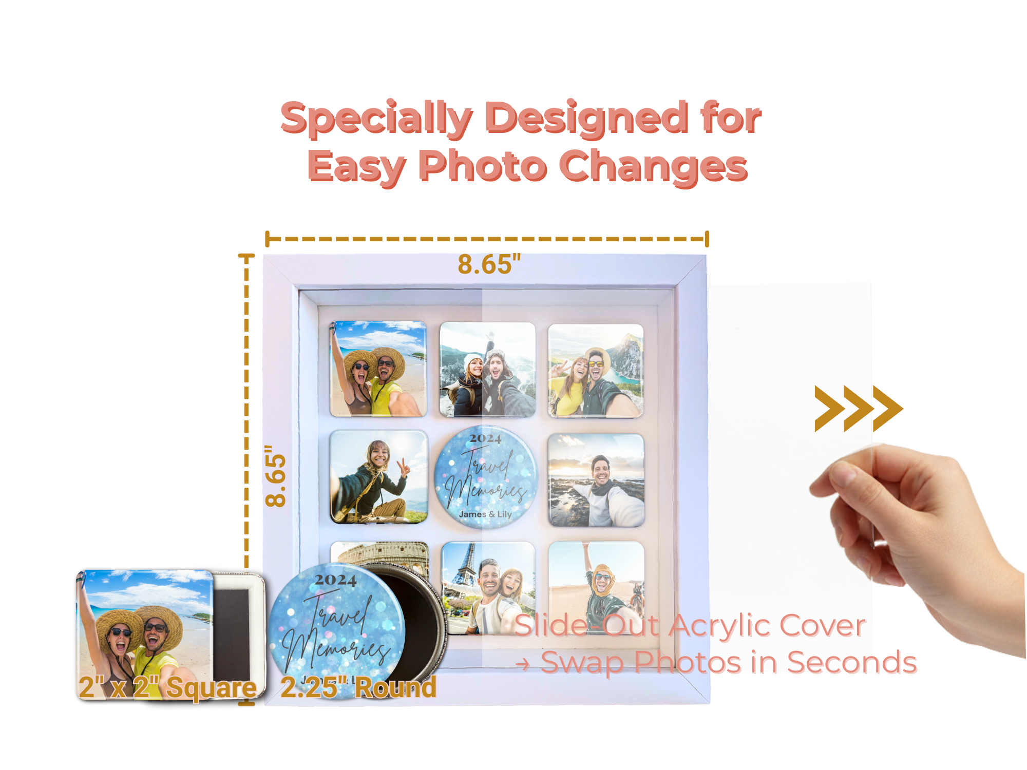 Custom Square Photo Magnet Gift Box – Personalized Message Magnet in Black/Pink Gift Box