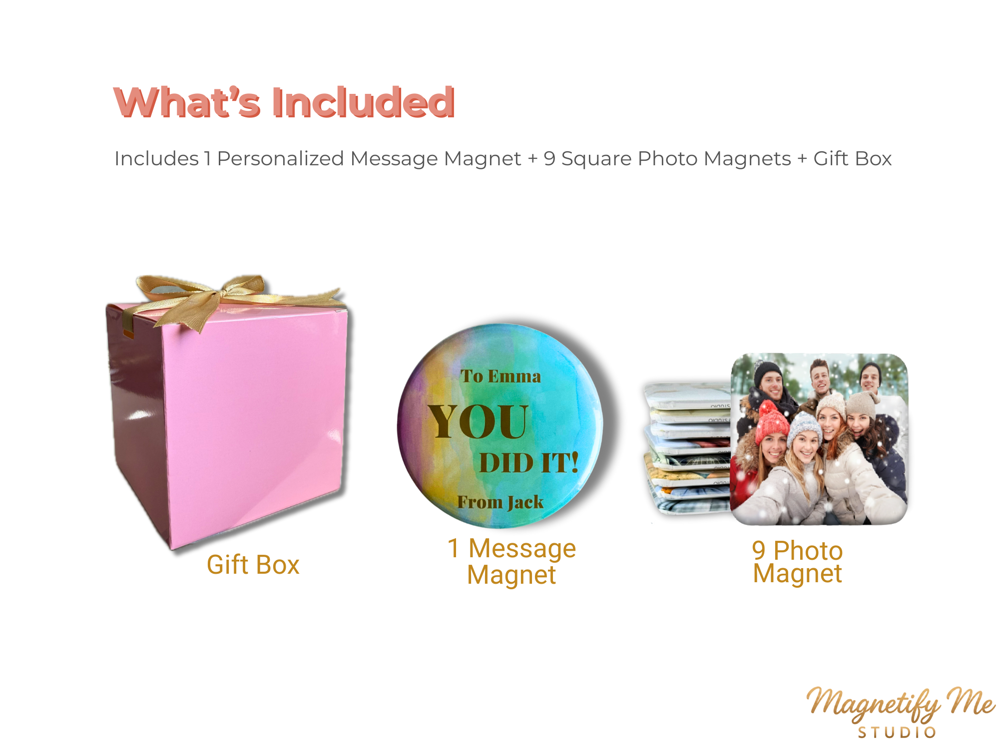 Custom Photo Magnet Gift Box – Pink Keepsake Set with Personalized Message Magnet
