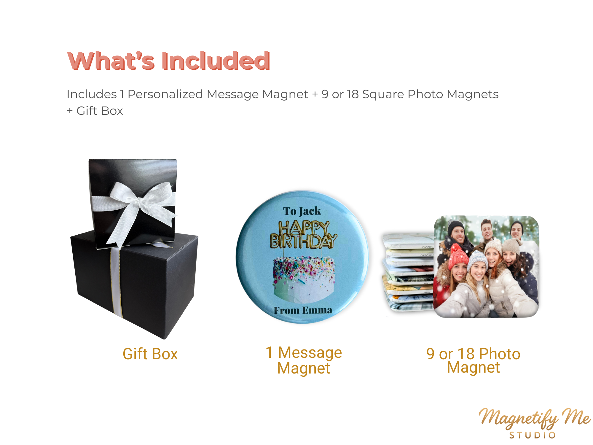 Custom Square Photo Magnet Gift Box – Personalized Message Magnet in Black Gift Box
