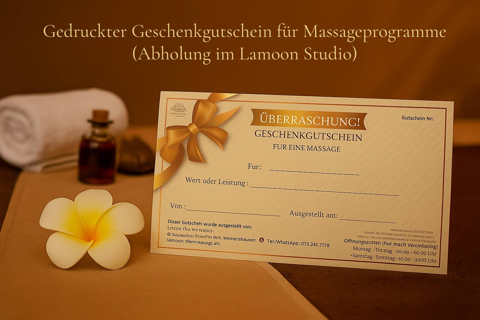 🎁 Gedruckter Geschenkgutschein für Massageprogramme (Abholung im Lamoon Studio)