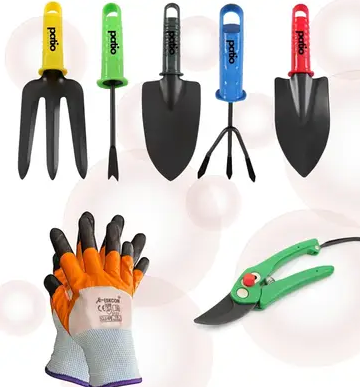 7-Piece Gardening Tools Kit: Cultivator, Fork, Trowels, Weeder, Gloves, Pruner Garden Tool Kit (7 Tools)