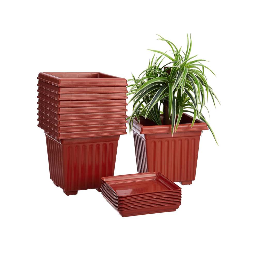 Paggu Square Plastic Pots for Plants with Bottom Tray