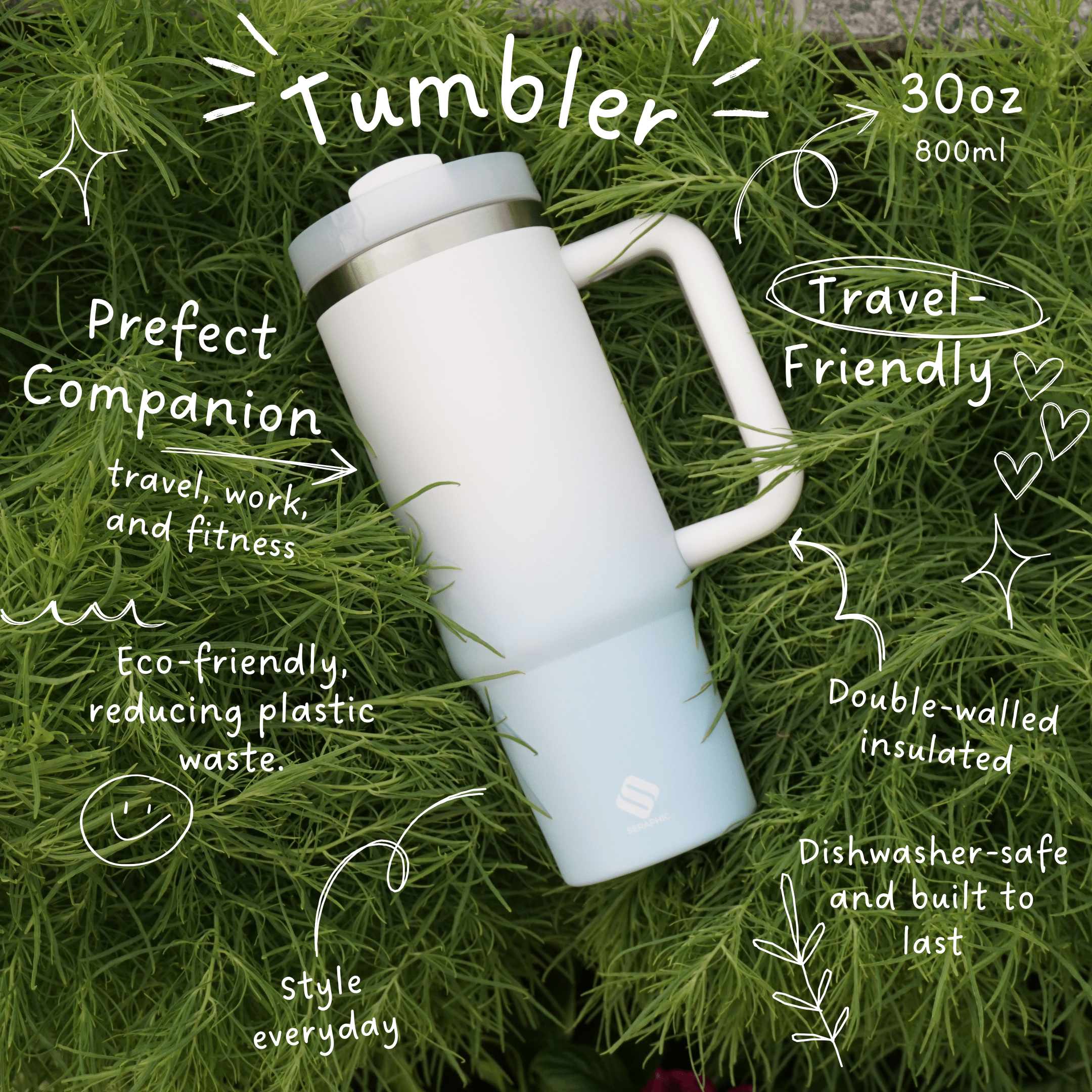 30oz Stainless Steel Tumbler with Straw – Blue