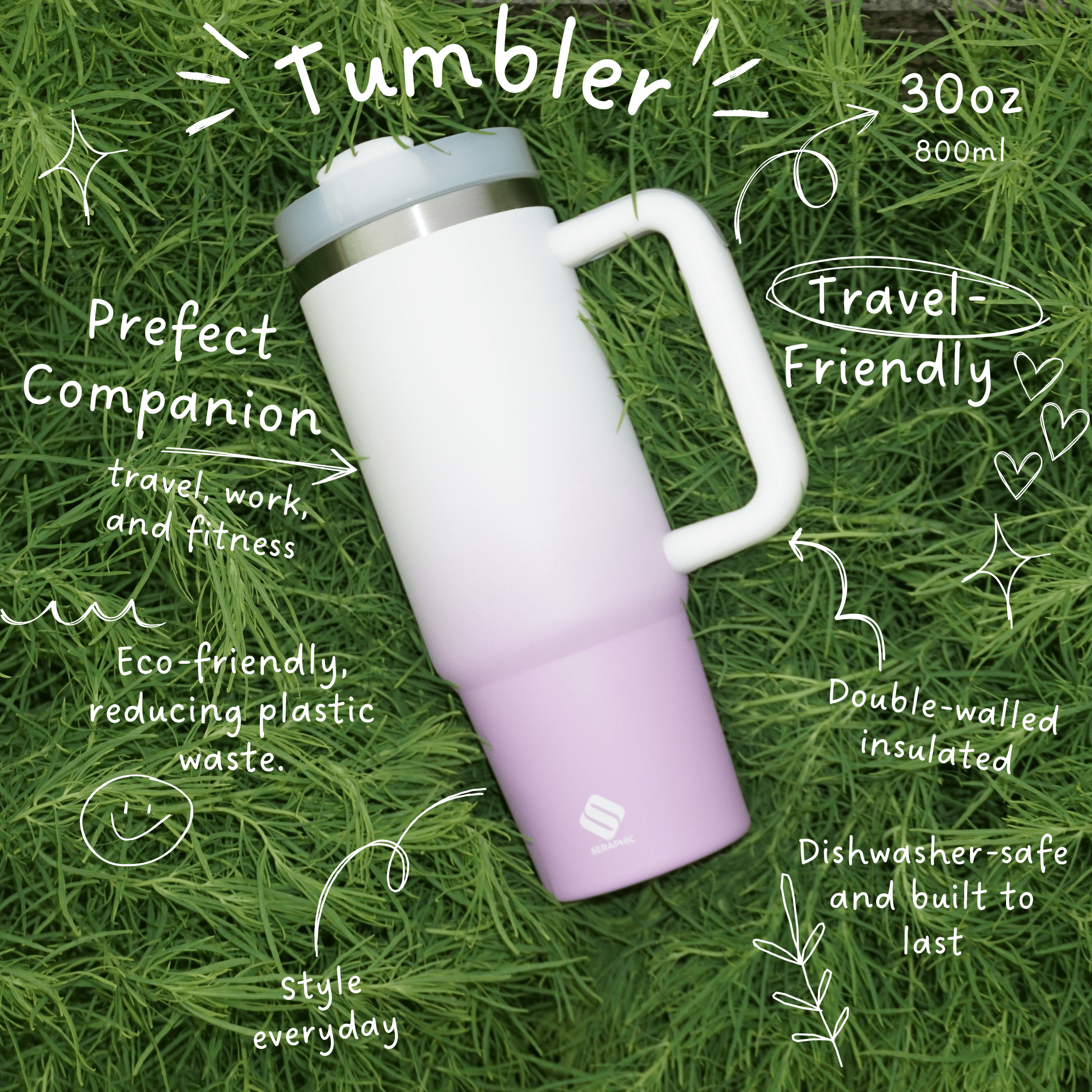 30oz Stainless Steel Tumbler with Straw – Purple