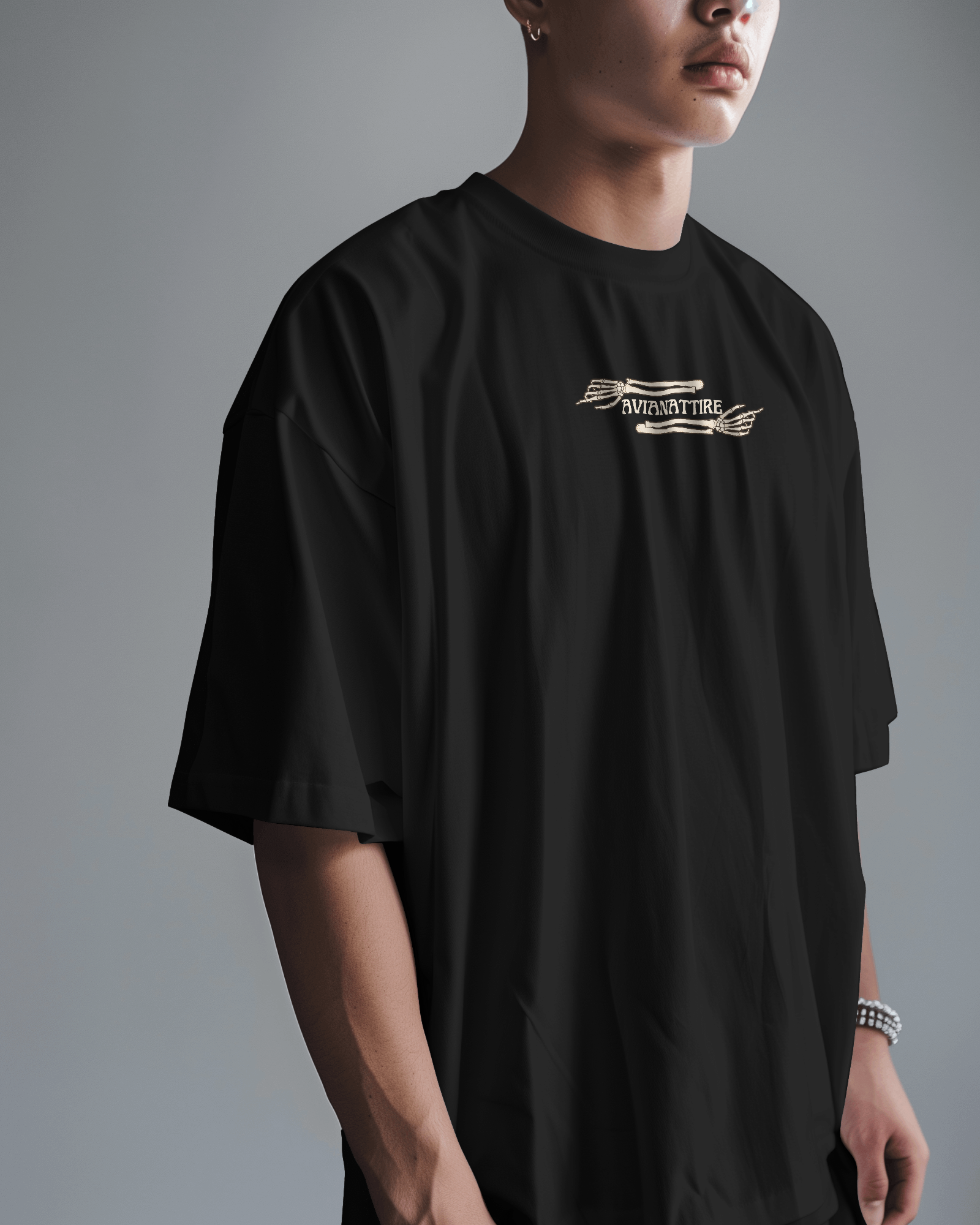 "Midnight Bone – 230 GSM Oversized Black Tee"
