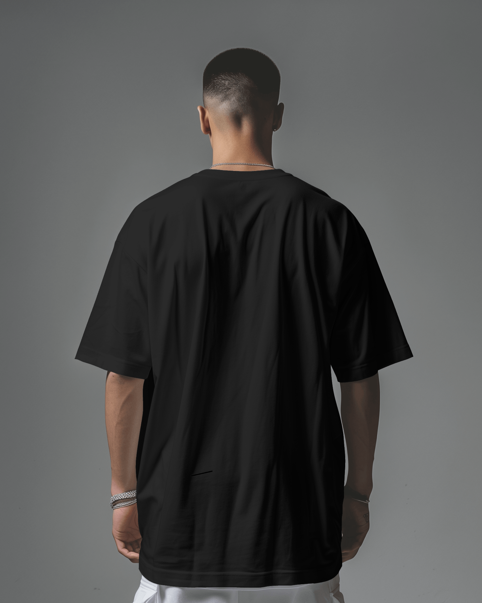 "Midnight Bone – 230 GSM Oversized Black Tee"