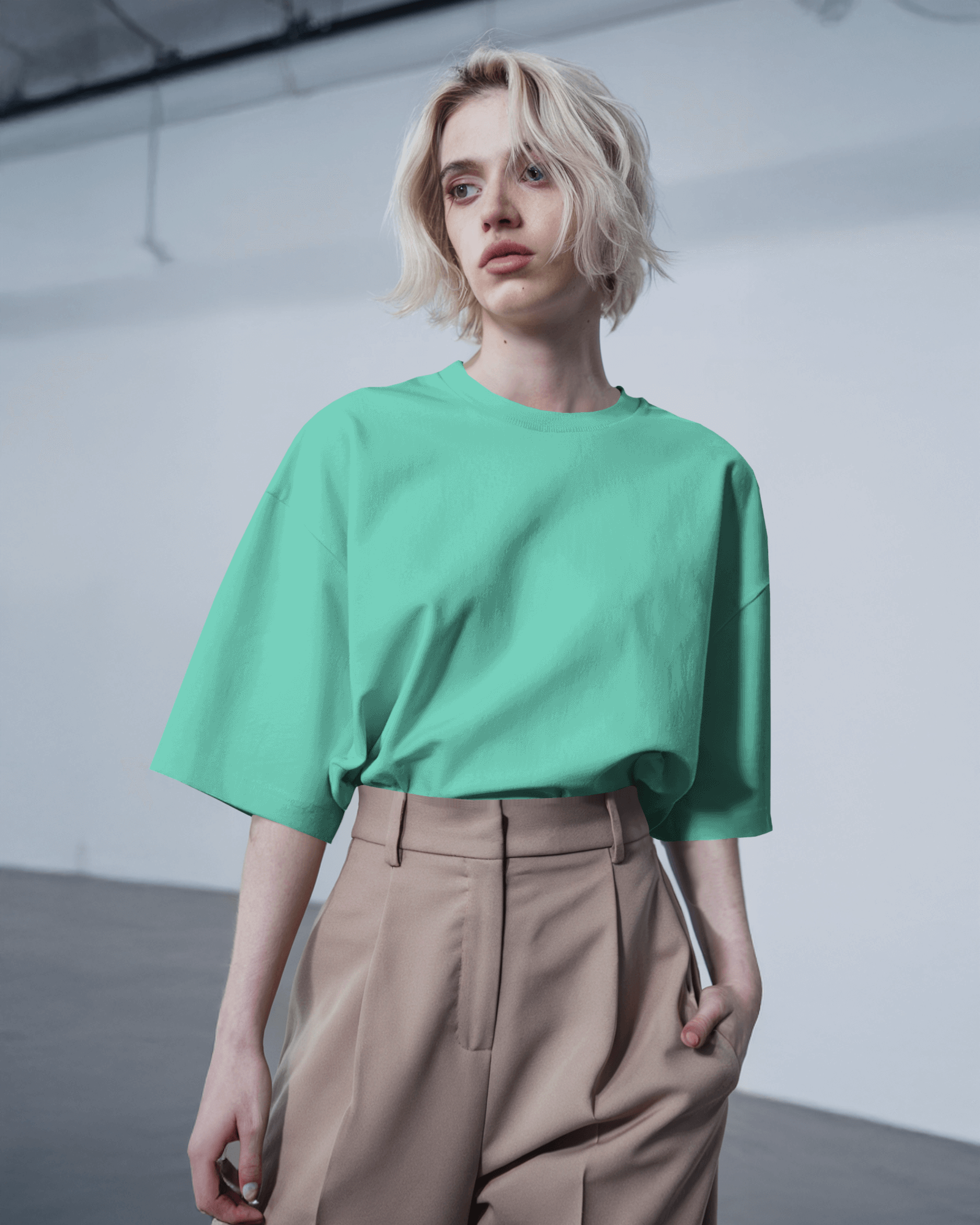 Soft Sage – Women's Plain Oversized Tee 200 GSM