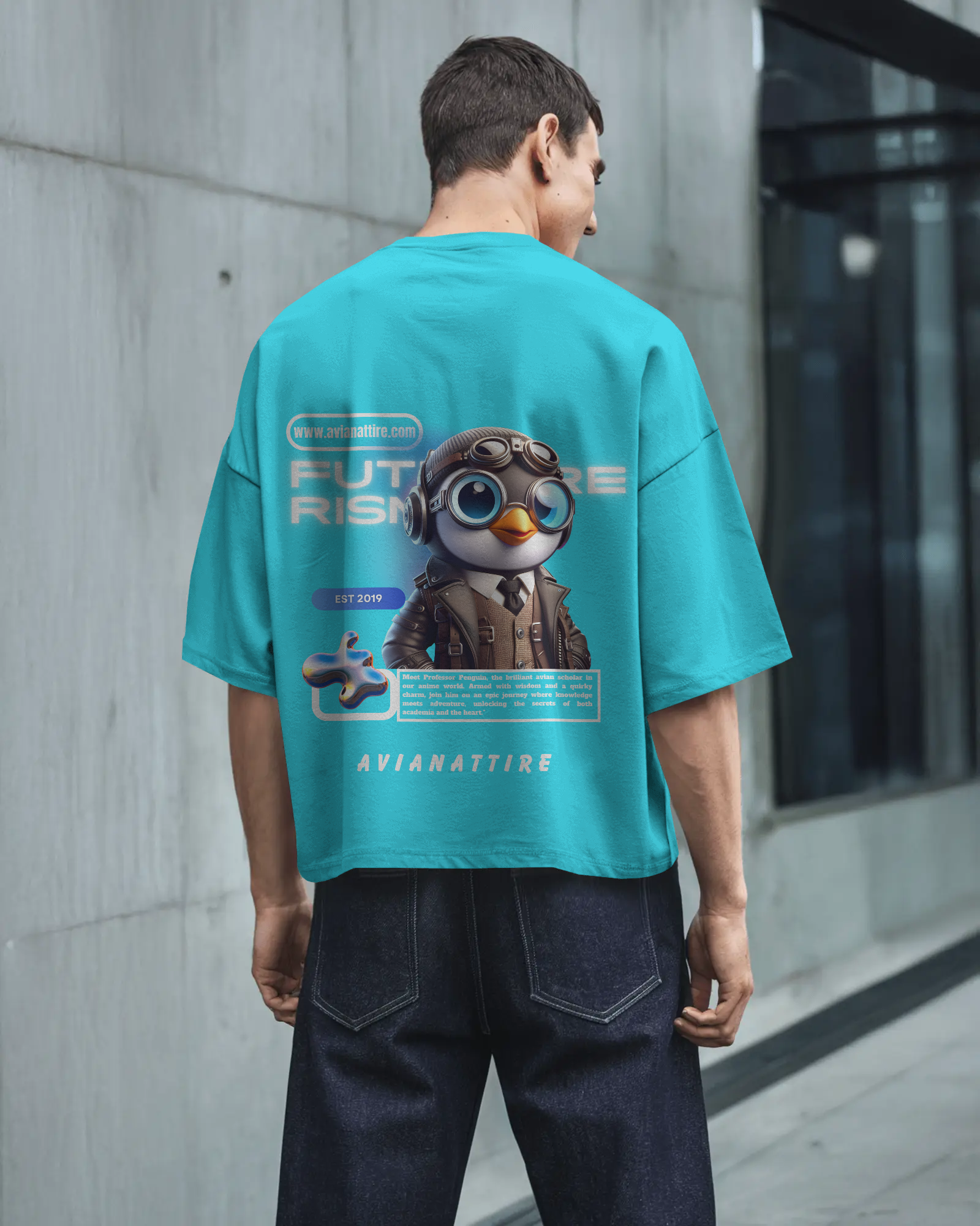Prof. Penguin – Powder Blue 260 GSM Oversized Tee
