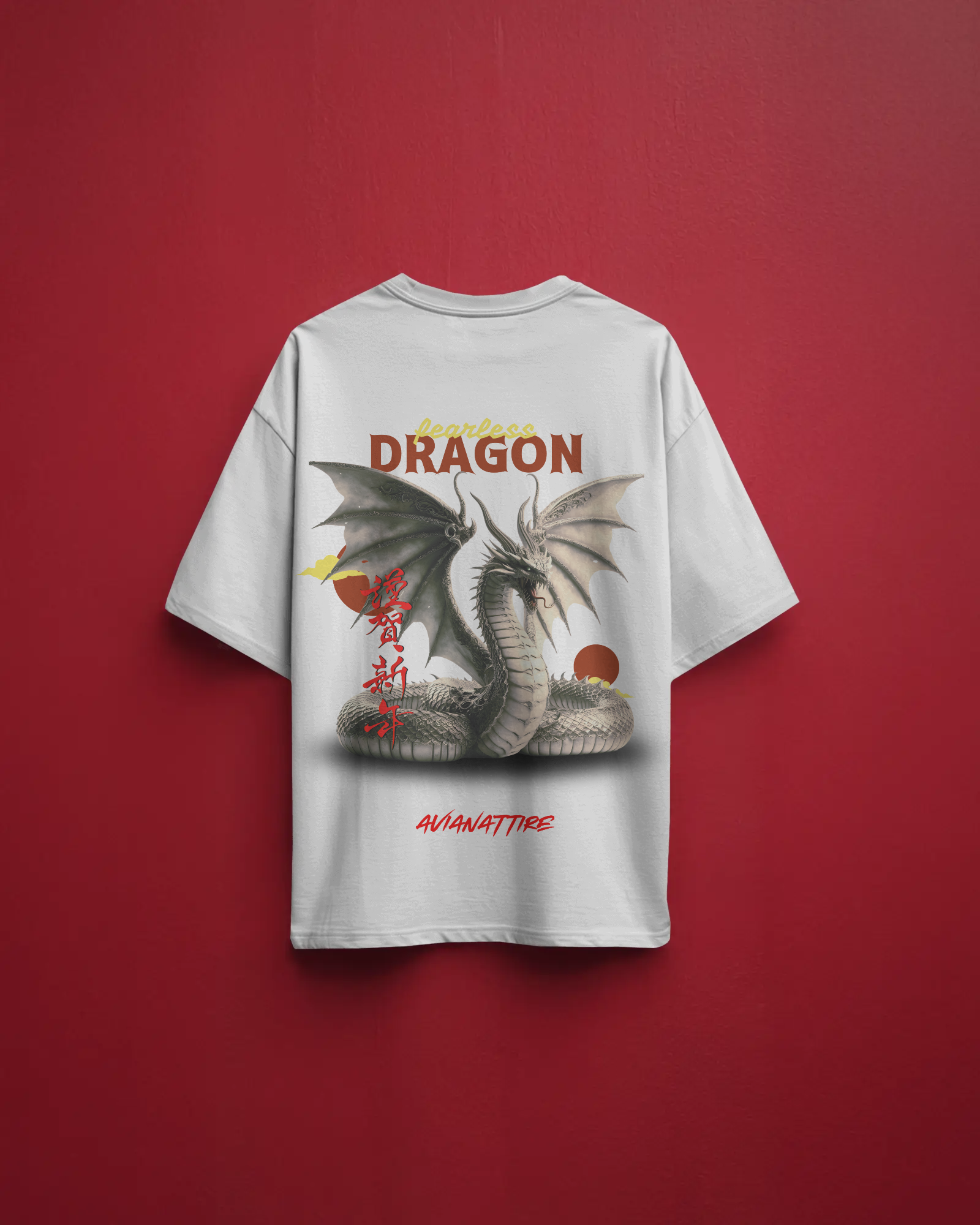 White Oversized Dragon T-Shirt – 260 GSM
