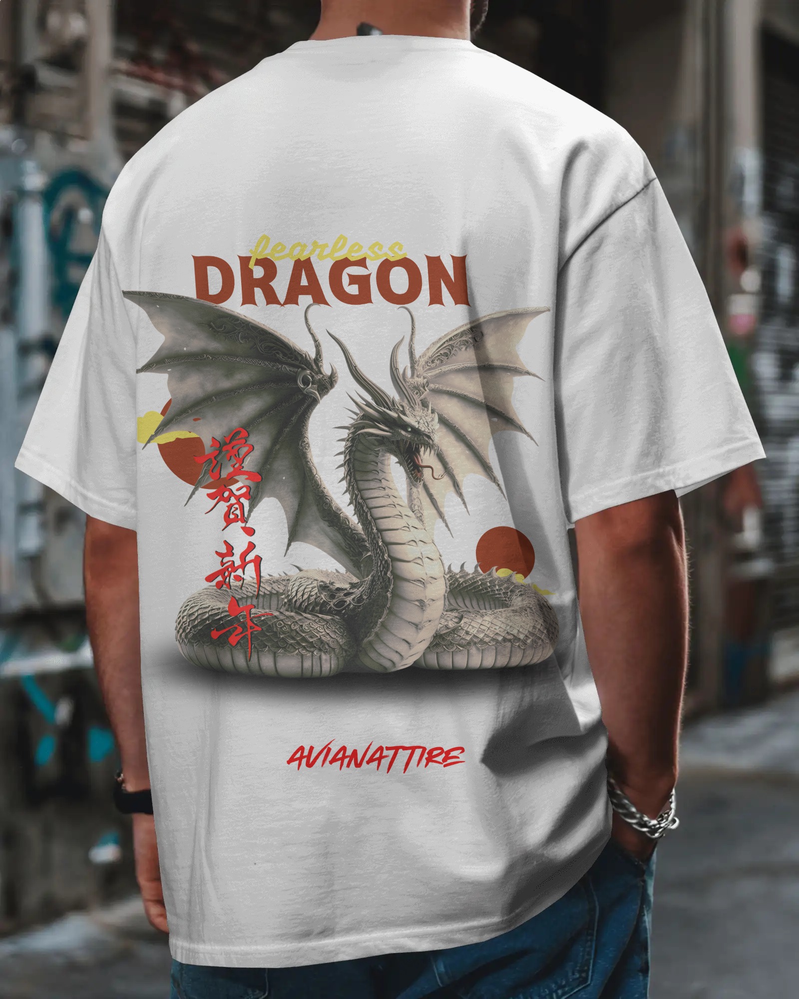 White Oversized Dragon T-Shirt – 260 GSM