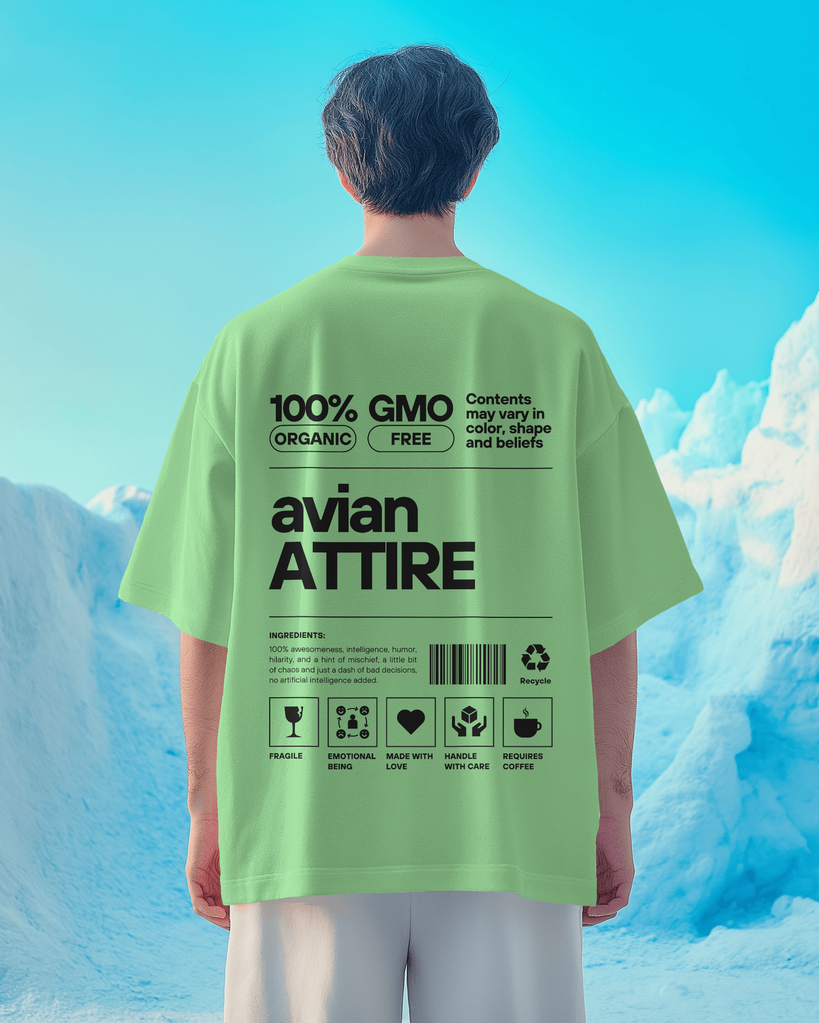 Sage Green Oversized T-Shirt – 260 GSM | Avian Attire Signature Print