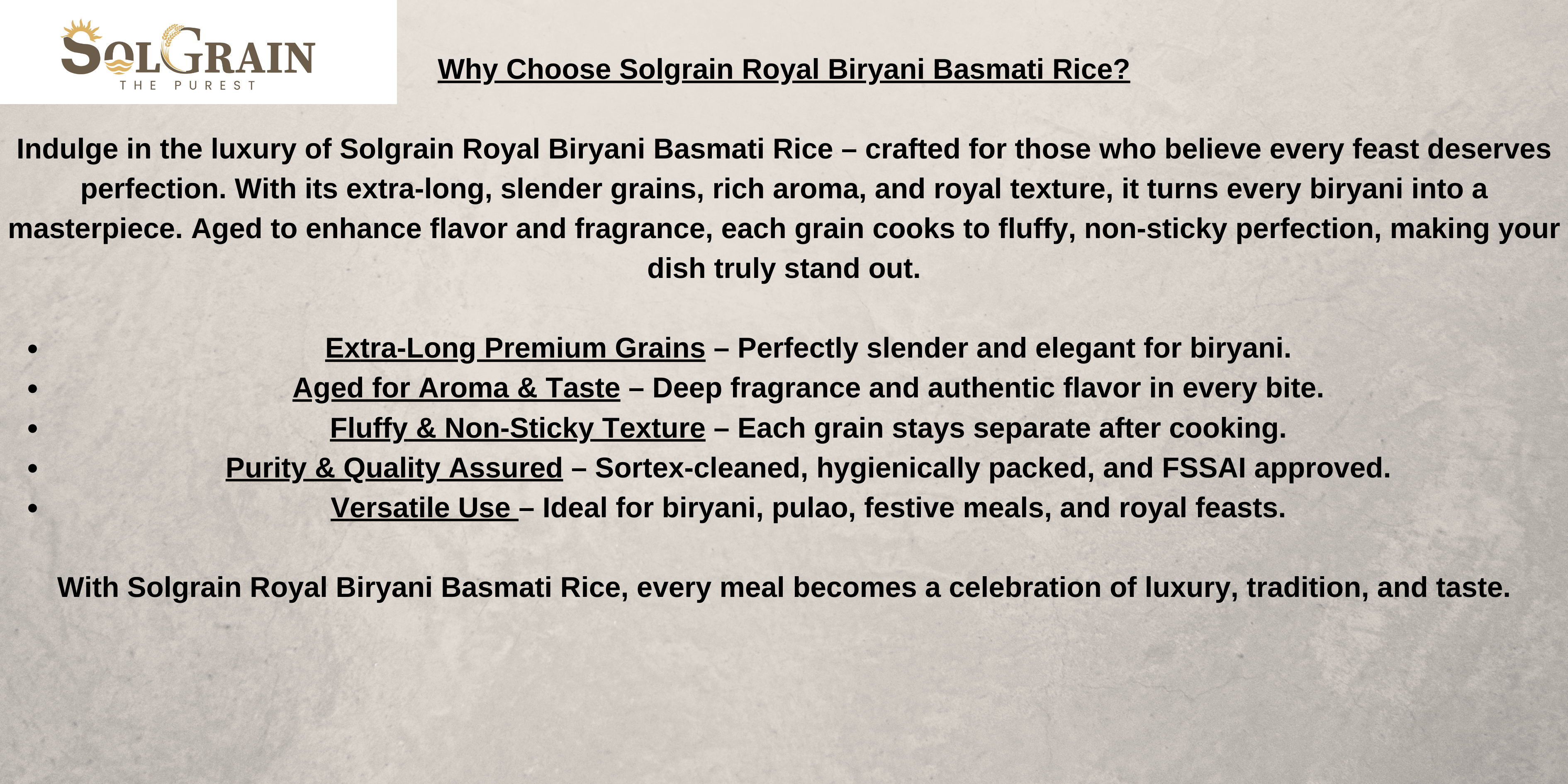 Solgrain Royal Biryani Basmati Rice