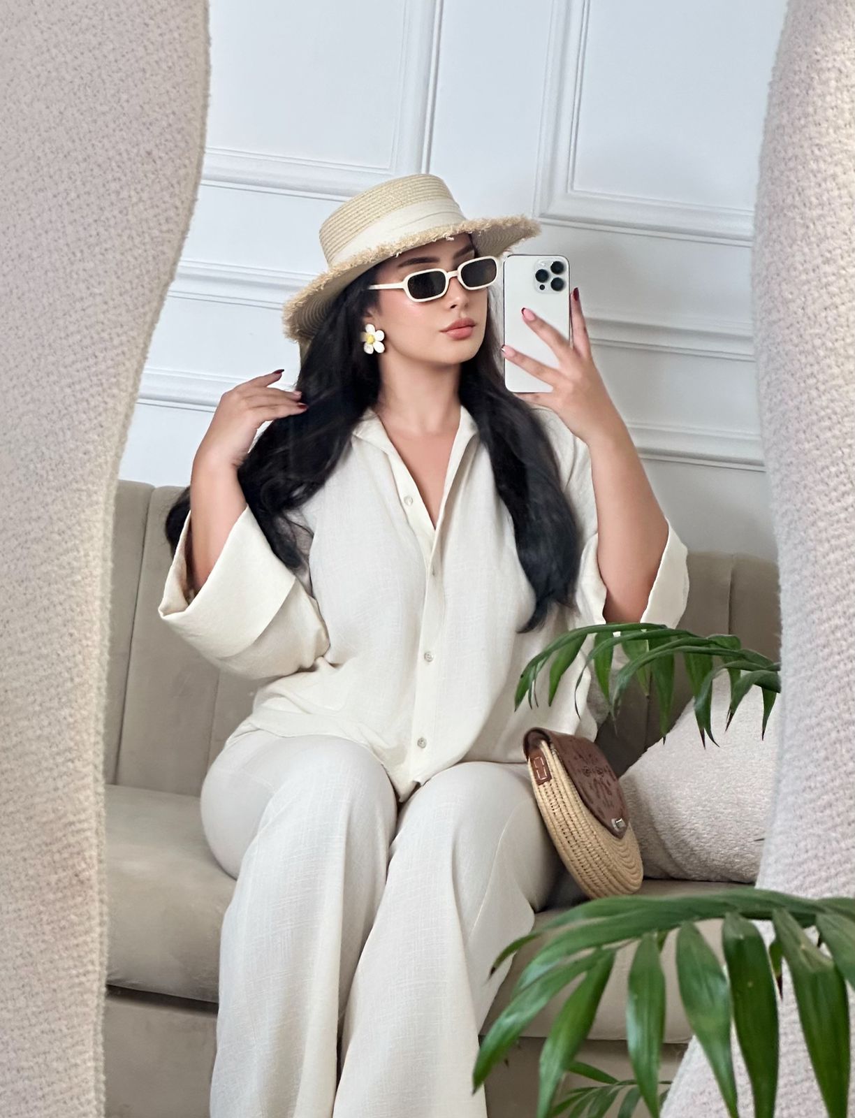 Ensemble en lin blanc crème