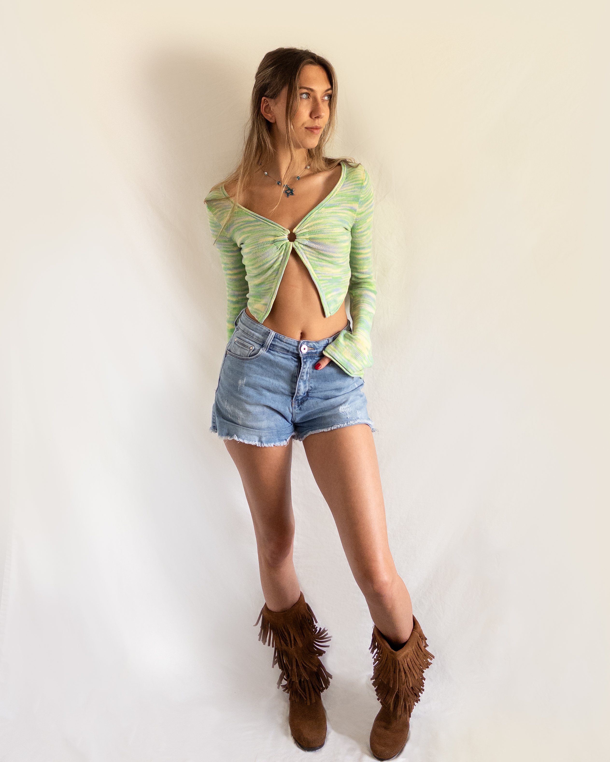 Lime Green Flare Sleeve Top
