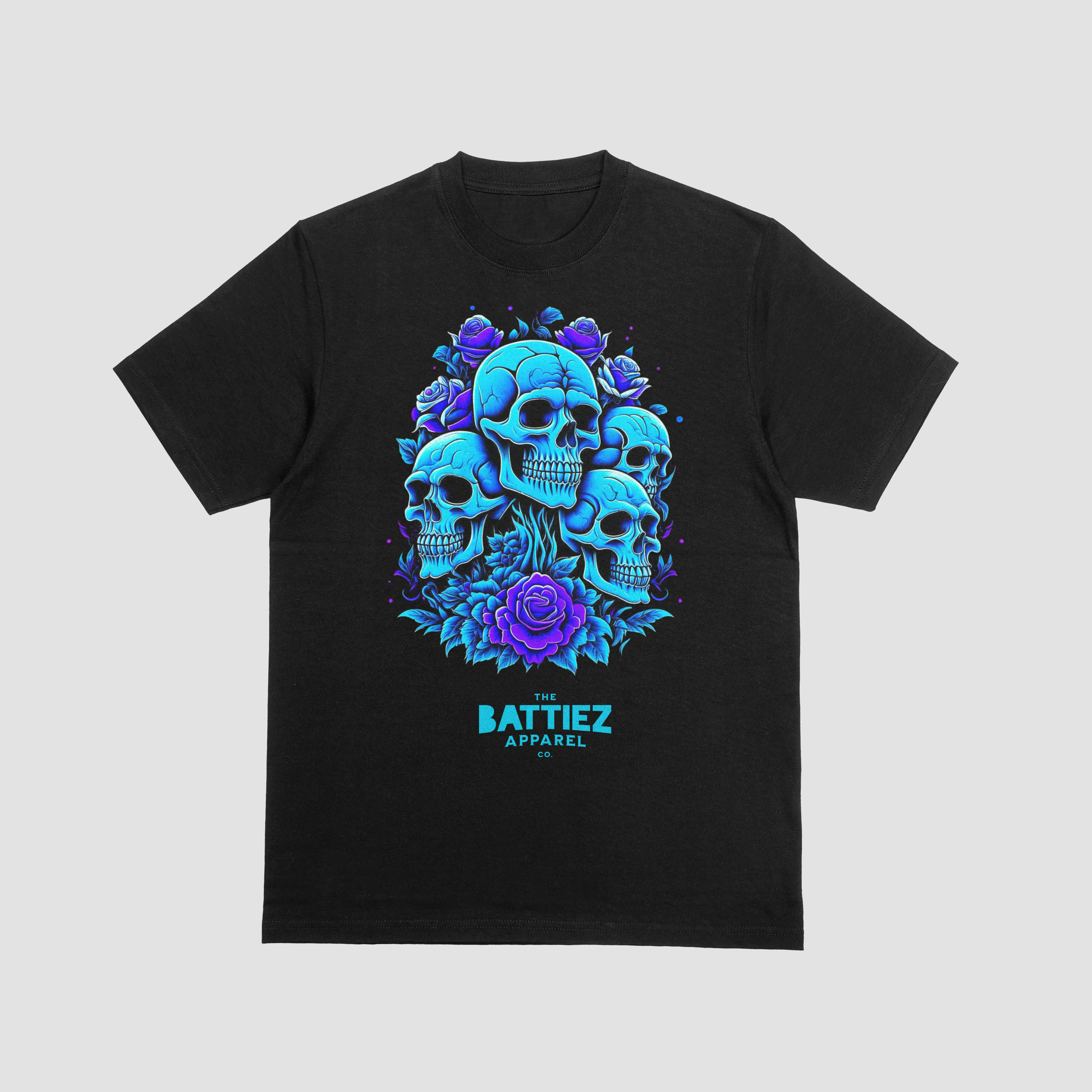 Blue Skull & Roses Graphic T-Shirt