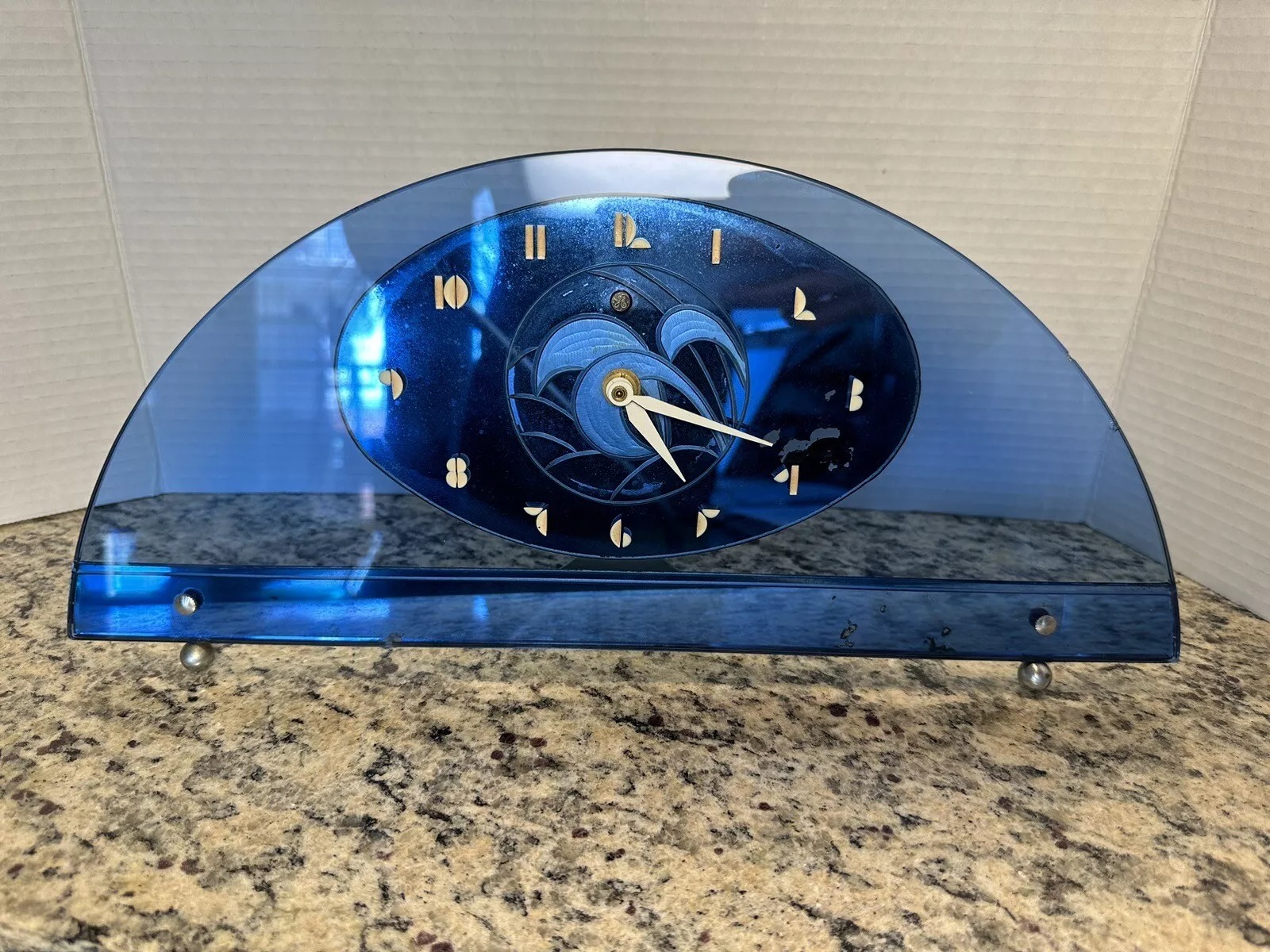 RARE Alencon Rainbault GE Electric Telechron Art Deco Glass Mirror Mantle Clock