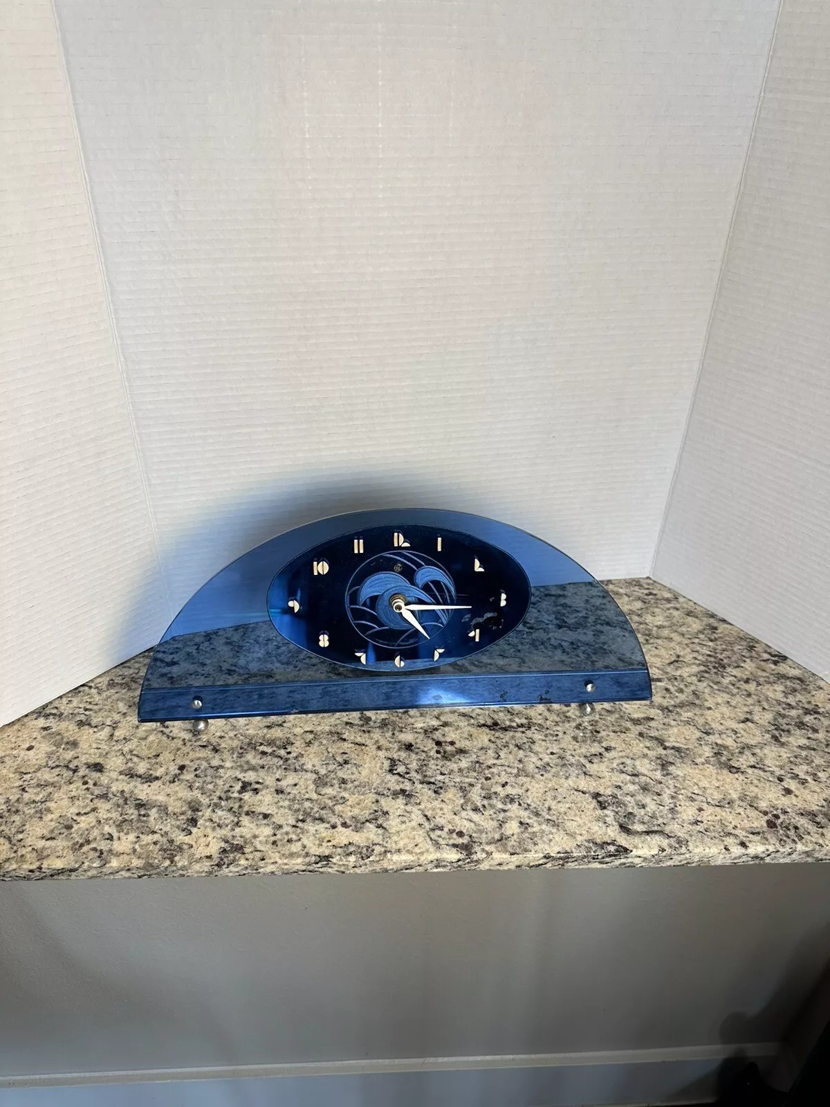 RARE Alencon Rainbault GE Electric Telechron Art Deco Glass Mirror Mantle Clock