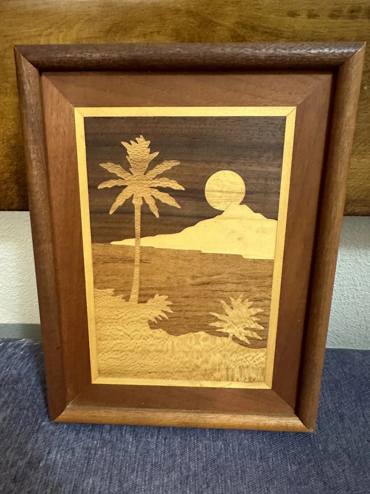 Vintage Marquetry Wood Inlay Hawaii Island Picture SIGNED