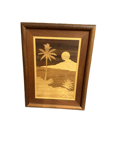Vintage Marquetry Wood Inlay Hawaii Island Picture SIGNED
