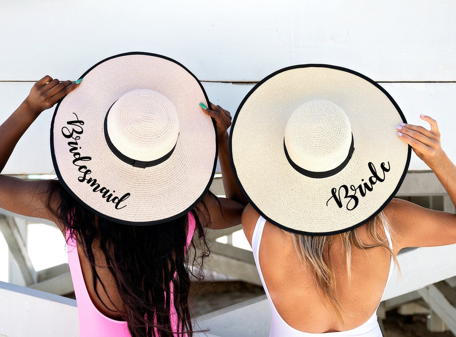 Customized Floppy Beach hats with black border, Bride to be Gift, Custom hat, Personalized hat, Mrs. Beach Hat, Bridesmaid Gift-black border