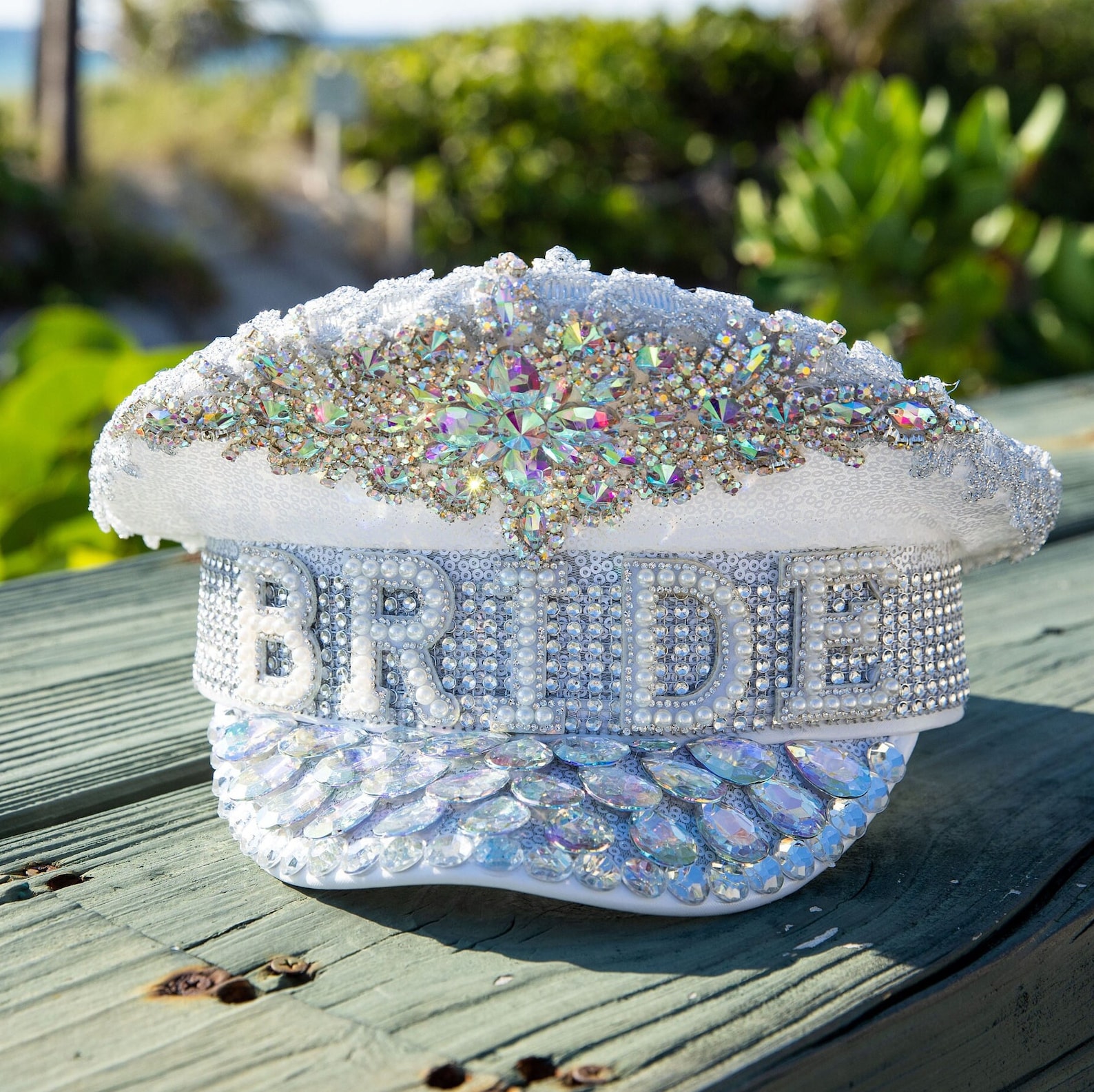 Bride Captain Hat, Rhinestone Captain Hat, Silvery Bride Hat, Sequin Captain Hat, Bride to be Hat