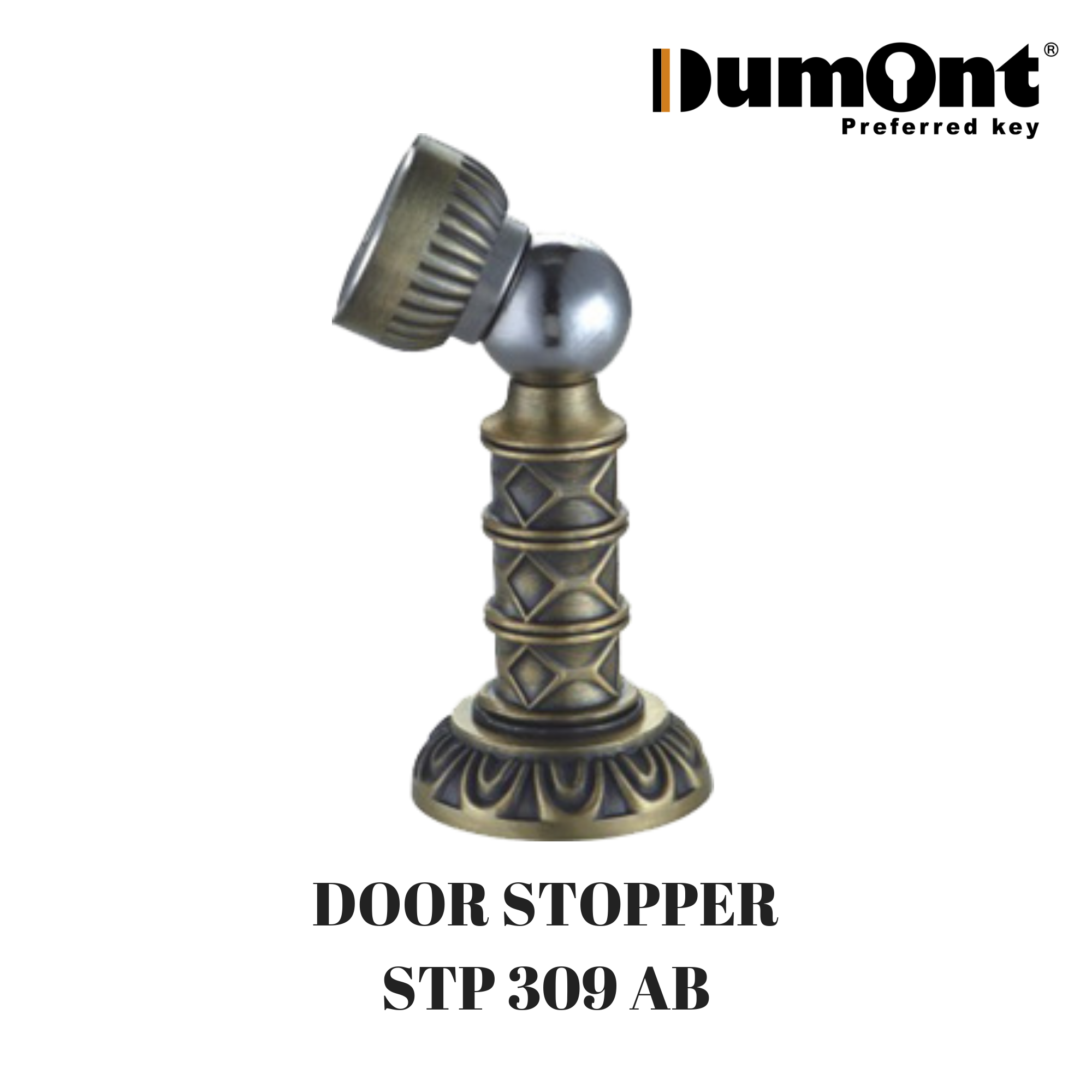 STP 309 AB Door Stop merk DUMONT warna antik brass