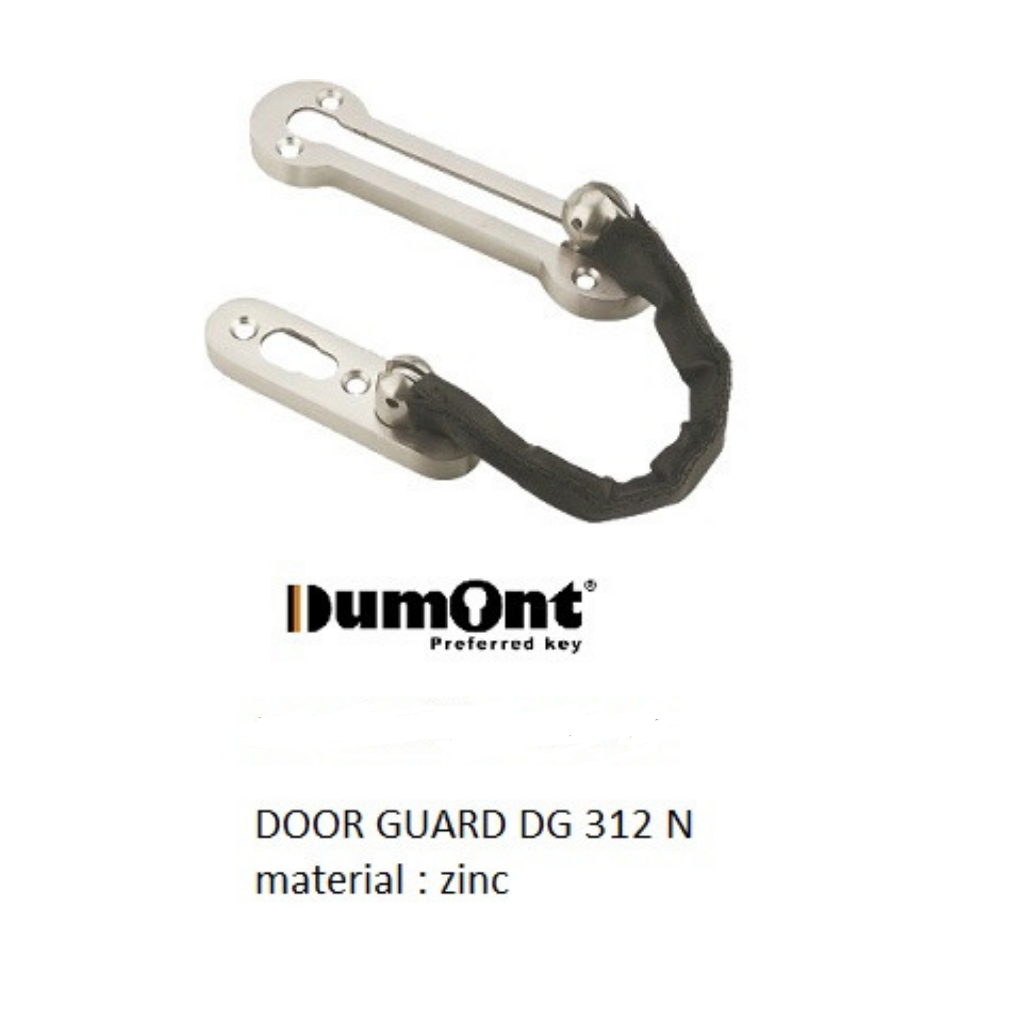 Dumont Grendel Rantai Door Guard DG 312 SN Pengaman Pintu Rumah Apartemen Material Zinc Warna Satin Nickel Include Sekrup