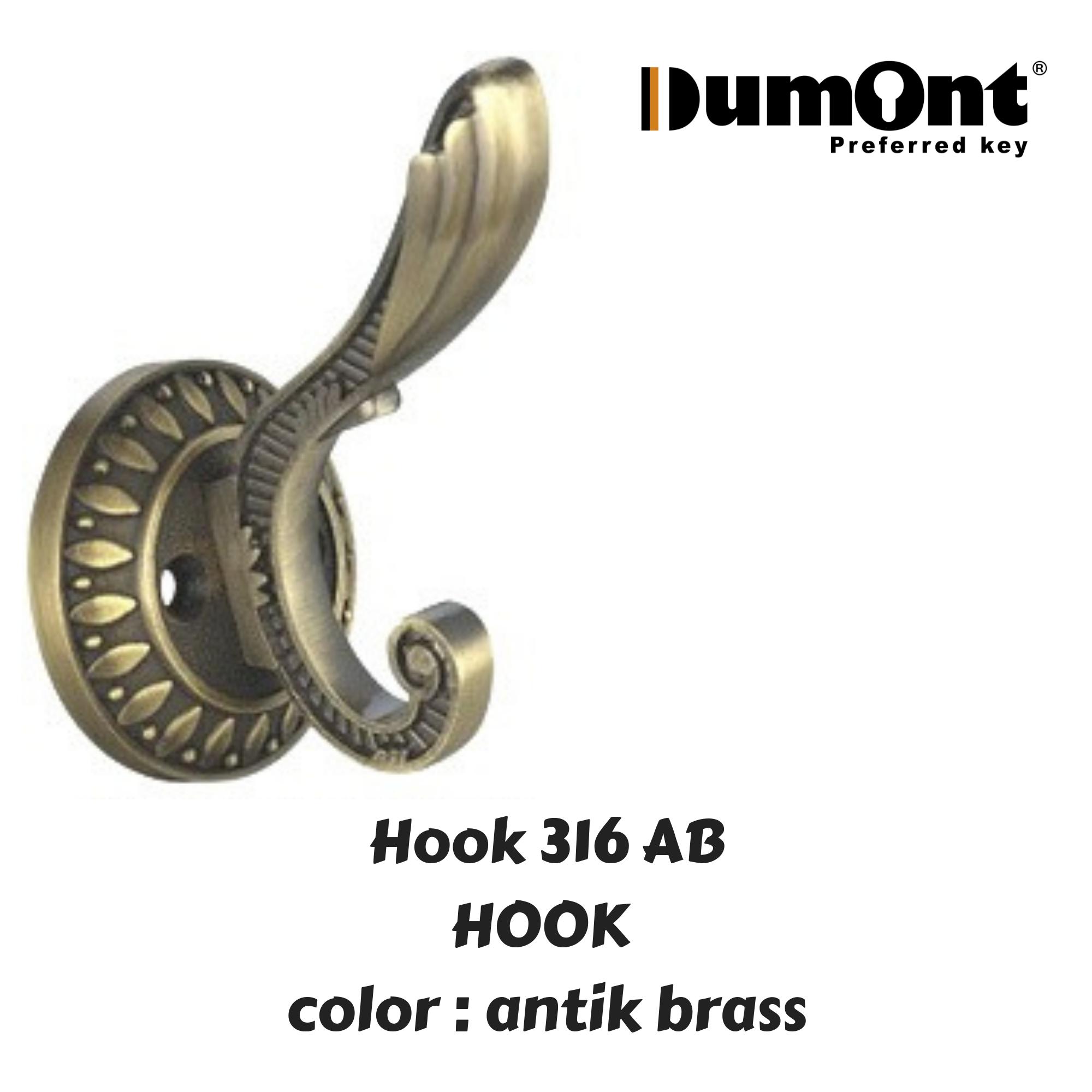 Hook gantungan baju single 2 gait warna antik brass merk DUMONT 316 AB