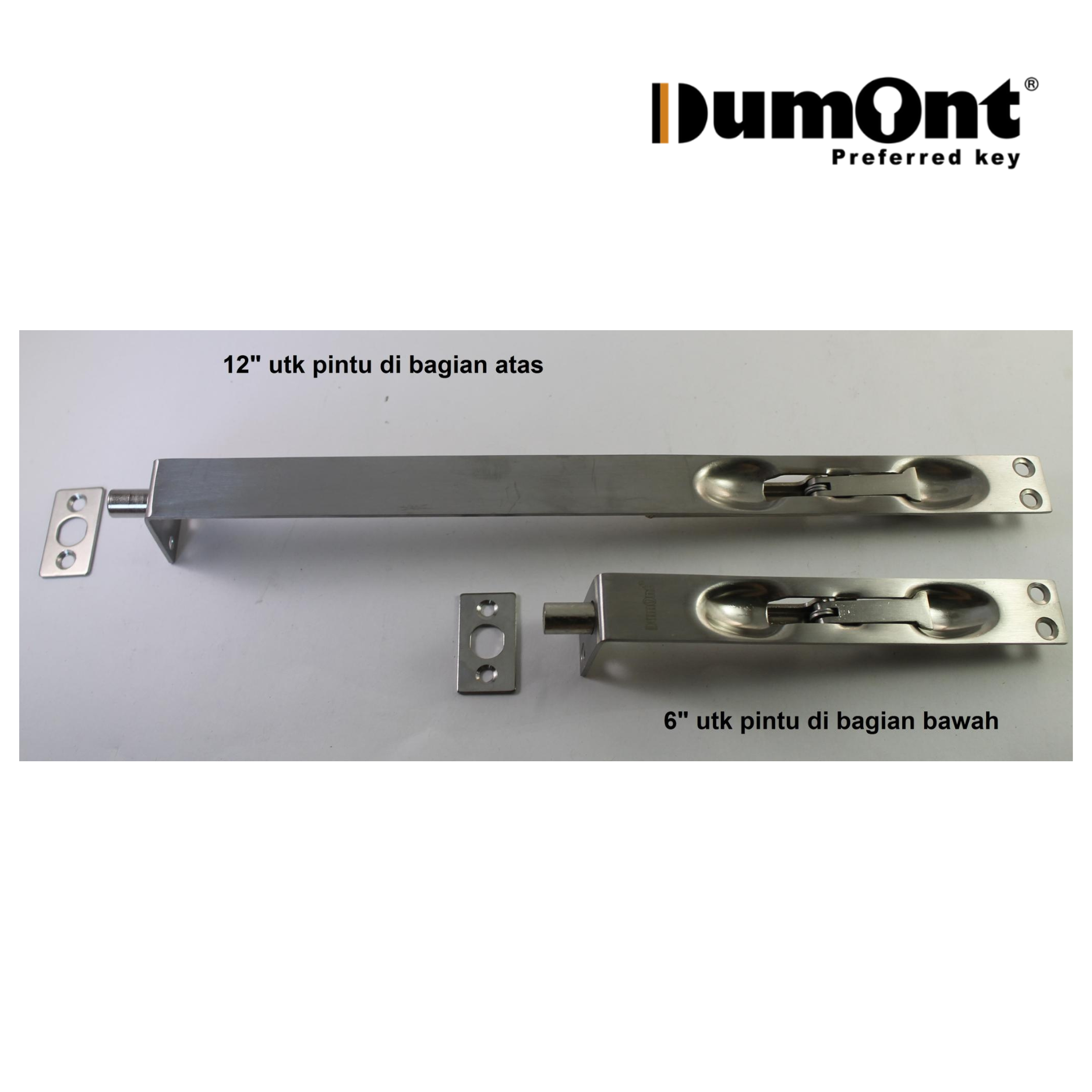 Dumont GT 077 SS - 12" Grendel Tanam Pintu Double Kayu Bahan Stainless Steel untuk Pintu Pasif