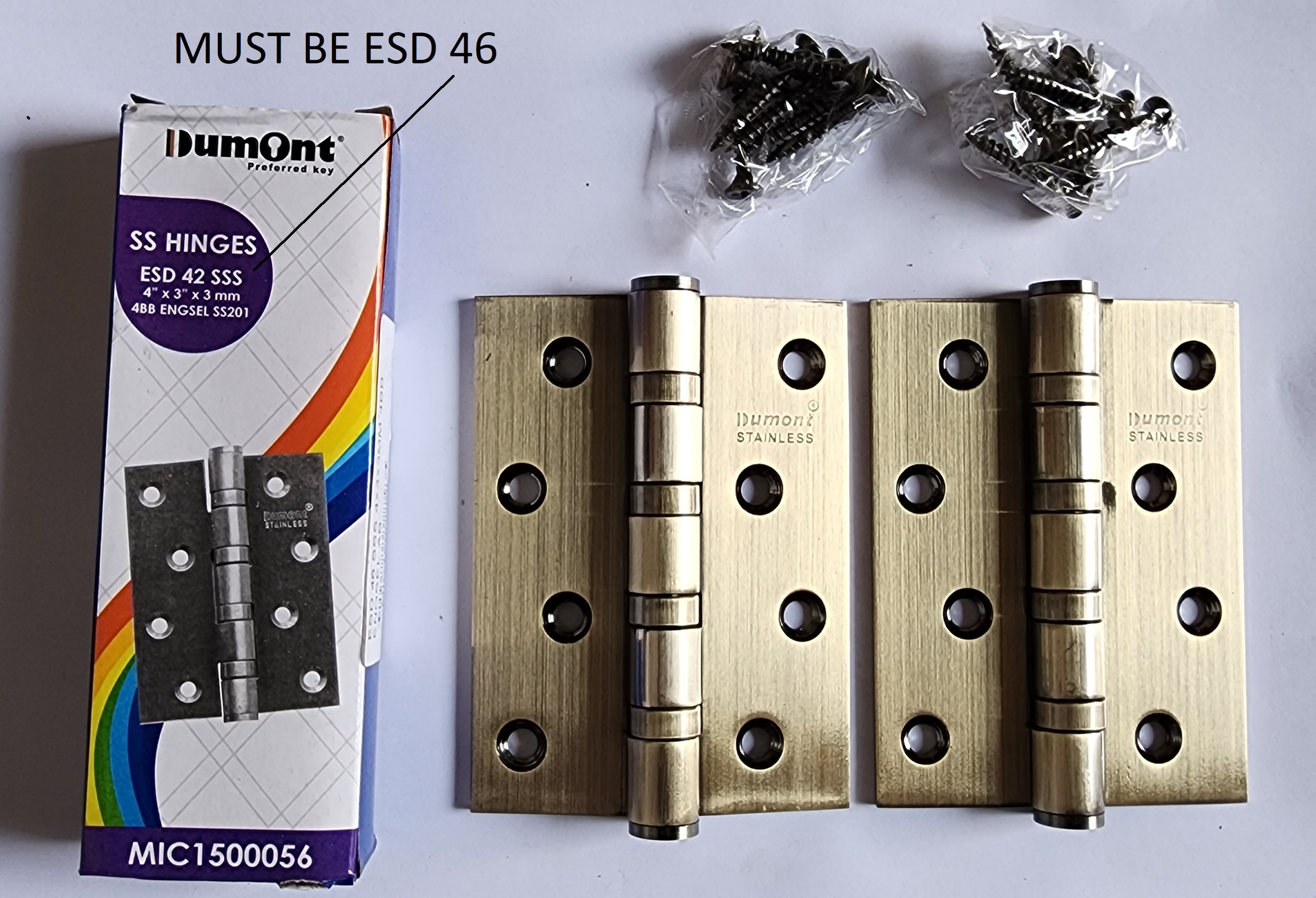 Dumont Engsel Pintu Stainless 4" x 3" 4BB Tebal 3 mm SS201 ESD46 AB Finish 4 Ball Bearing per Pasang
