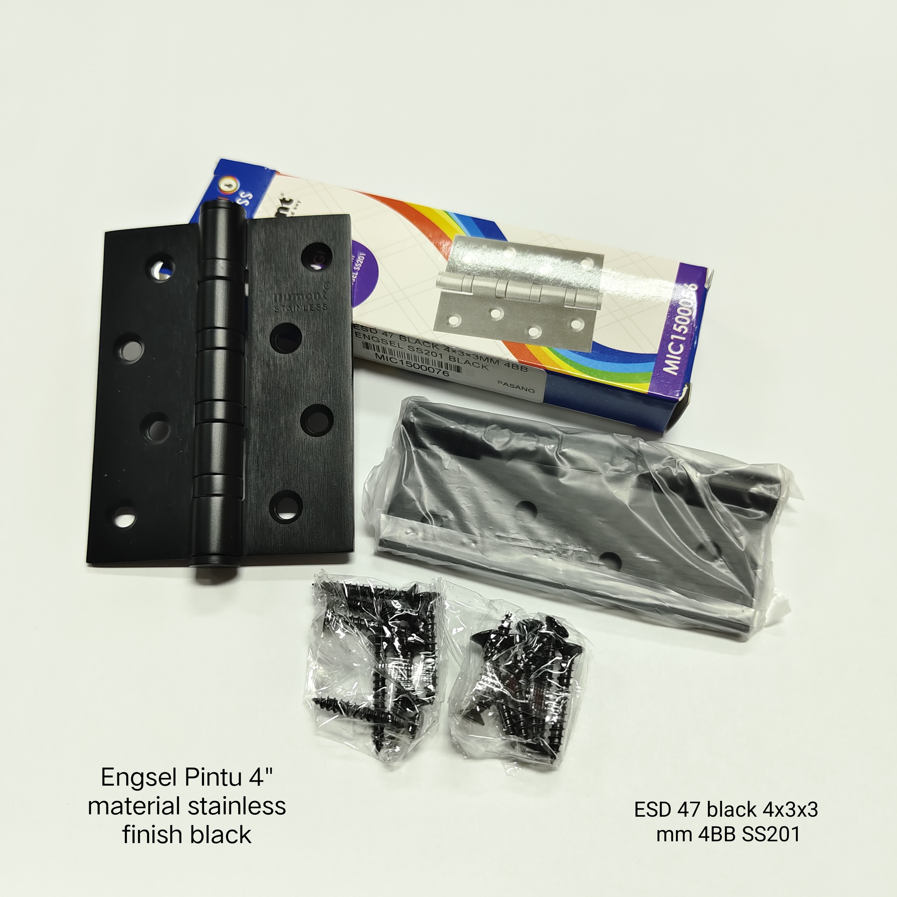 Dumont Engsel Pintu Stainless 4" x 3" 4BB Tebal 3 mm SS201 ESD47 BLACK Finish 4 Ball Bearing per Pasang