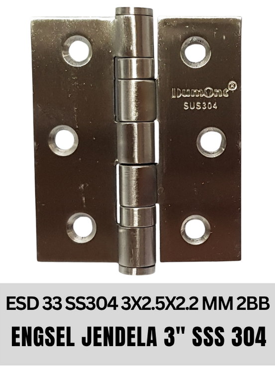 Dumont Engsel Jendela Stainless 3" x 2.5" x 2.2mm ESD33 2 Ball Bearing SU304 Satin Finish