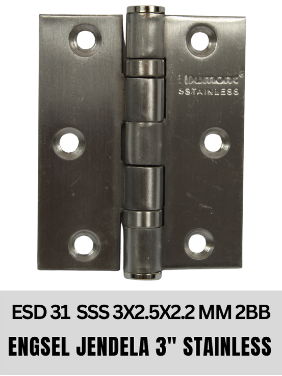 Dumont Engsel Jendela Stainless 3" x 2.5" x 2.2mm ESD31 2 Ball Bearing SUS201 Satin Finish