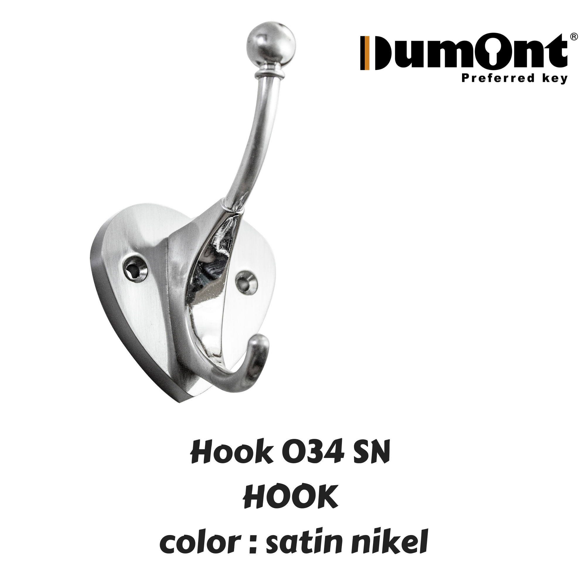 Dumont Hook Gantungan Baju SINGLE 2 Gait Warna SN Hook 034 SN  Bahan Zinc Finish Satin Nikel