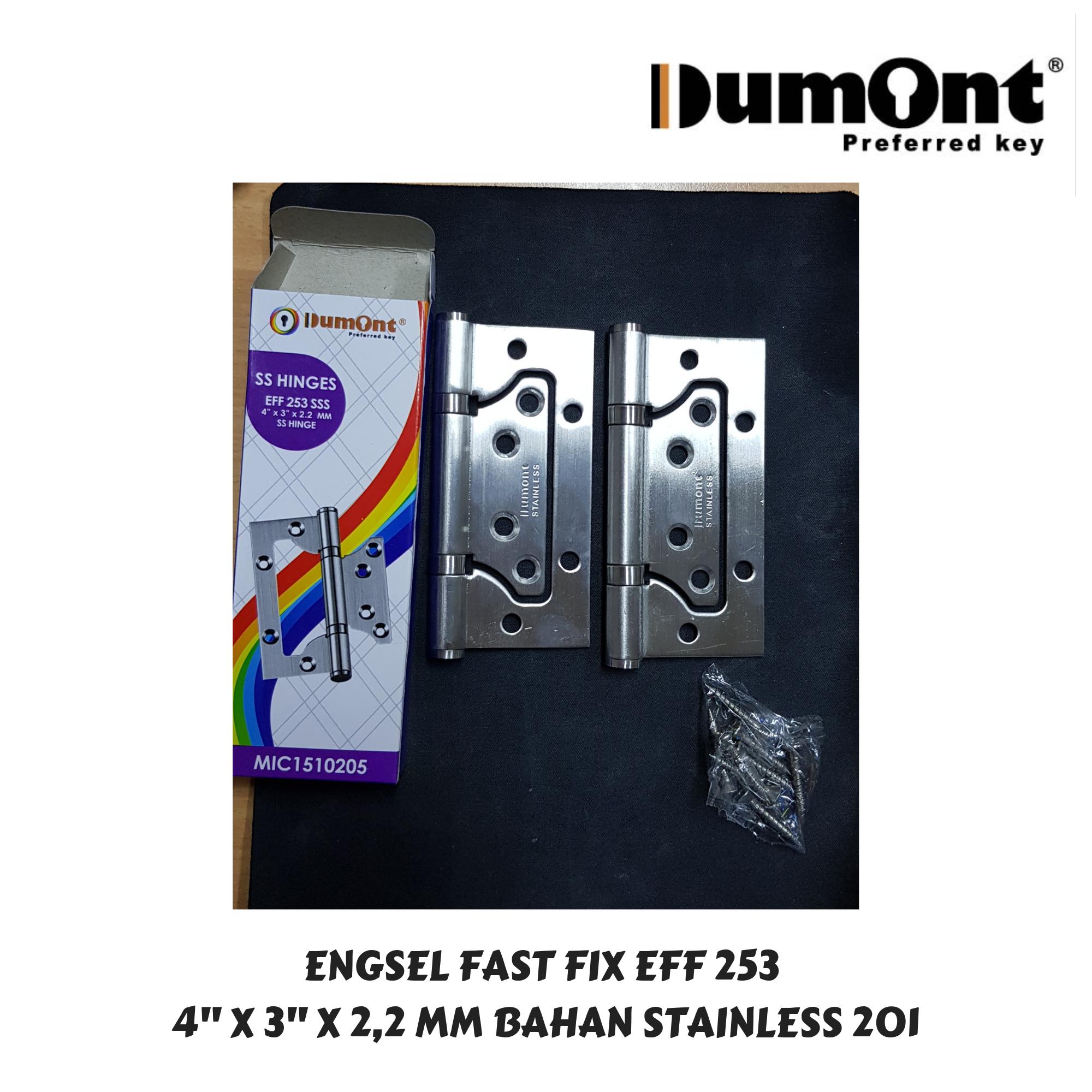 Dumont Engsel Pintu fast fix Stainless Steel 201 Tanpa Bobok Ukuran 4" x 3" x 2.2 mm Model EFF253 DUMONT Fast Fix Cocok untuk Pintu Rumah Berat Standard