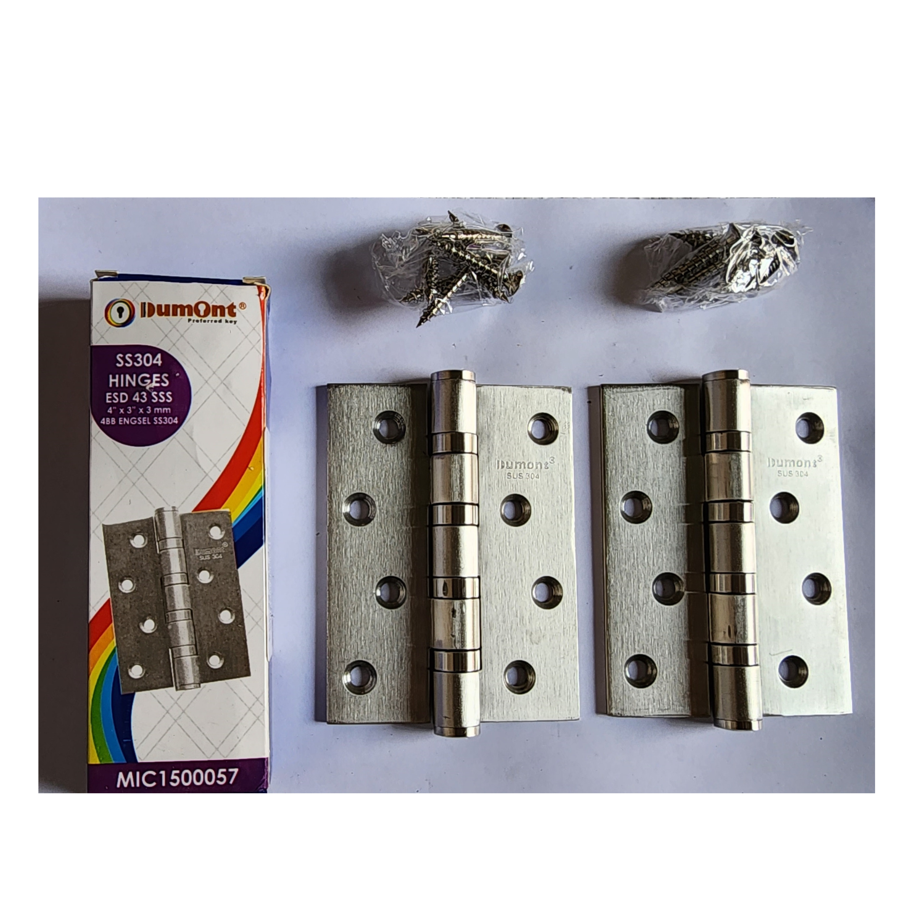 Dumont Engsel Pintu Stainless 4" x 3" 4BB Tebal 3 mm SS304 ESD43 Satin Finish Ball Bearing 4 Buah Pa