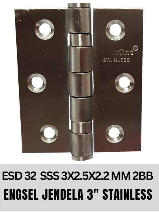 Dumont Engsel Jendela Stainless 3" x 2.5" x 2.2mm ESD32 2 Ball Bearing SUS201 Satin Finish