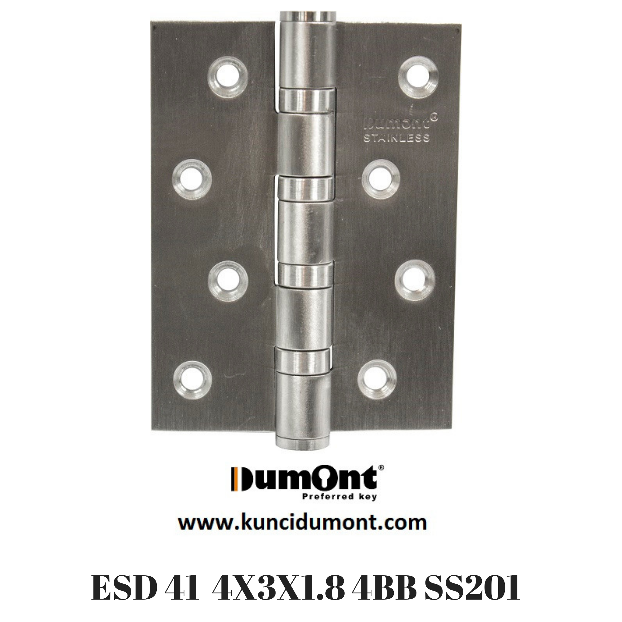 Dumont Engsel Pintu Stainless 4" x 3" 4 Ball Bearing ESD41 SSS Satin Finish Cocok untuk Pintu Rumah & Alumunium Hingga 60kg