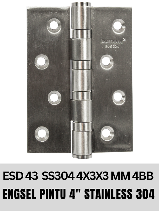 Dumont Engsel Pintu Stainless 4" x 3" 4BB Tebal 3 mm SS304 ESD43 Satin Finish Ball Bearing 4 Buah Pa