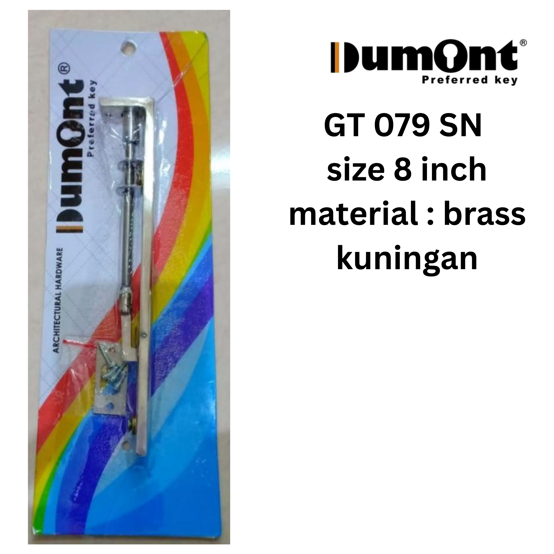Dumont Grendel Tanam Pintu 2 Daun Double Uk 8" Brass GT 079 DUMONT Finishing Satin Nickel Material Kuningan