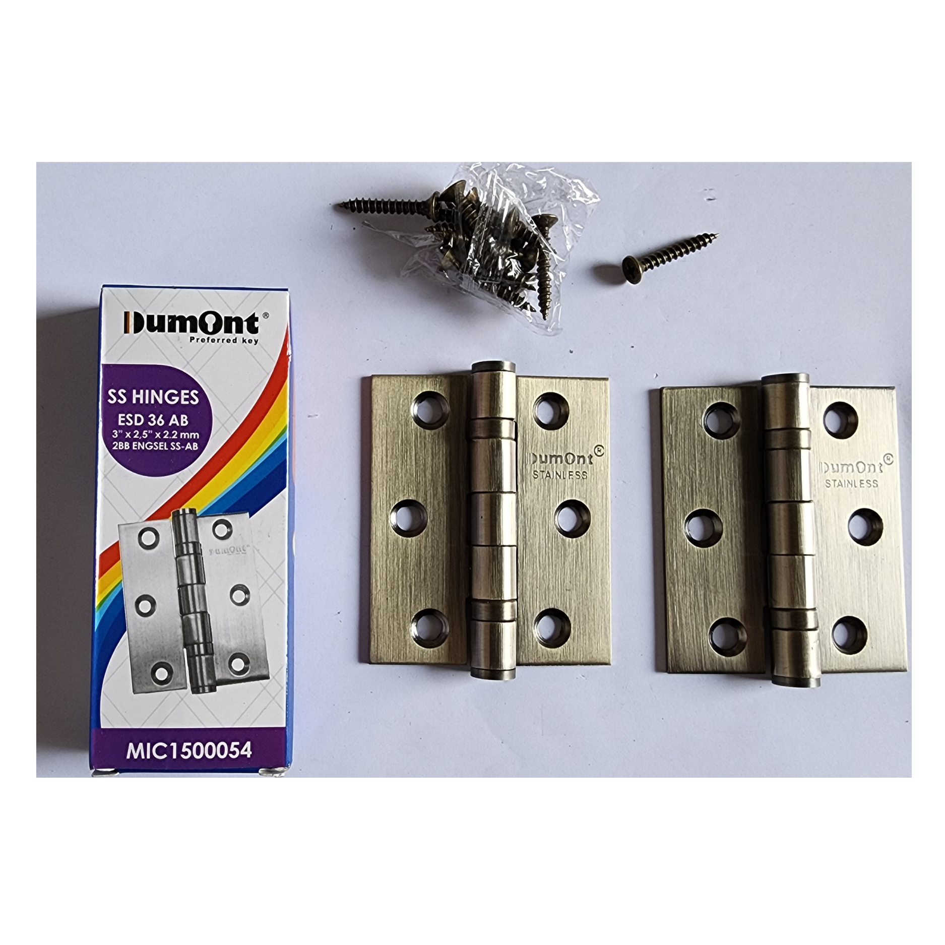 Dumont Engsel Jendela Stainless 3" x 2.5" x 2.2mm ESD36 Ball Bearing SUS201 AB Finish