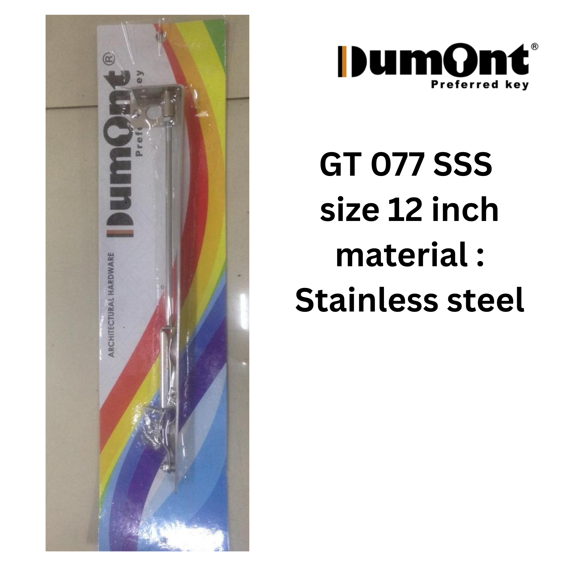 Dumont GT 077 SS - 12" Grendel Tanam Pintu Double Kayu Bahan Stainless Steel untuk Pintu Pasif